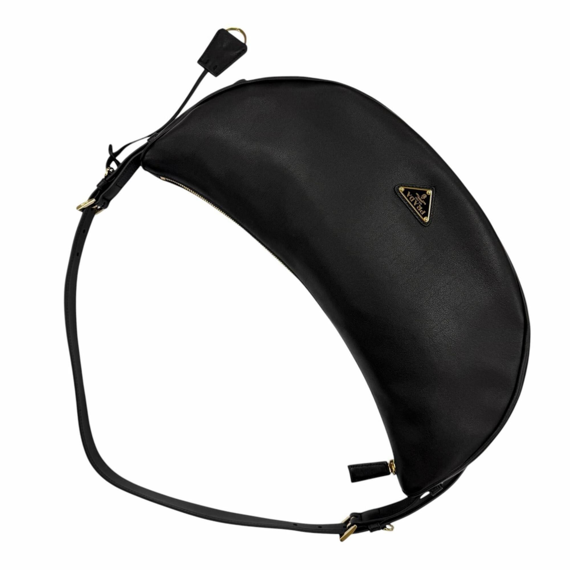 Prada PRADA 1BC255 Demi-Lune Triangle Logo Leather Shoulder Bag, Black, Made in Italy, Women's, with Dust Bag Size ONE SIZE - 7 Thumbnail