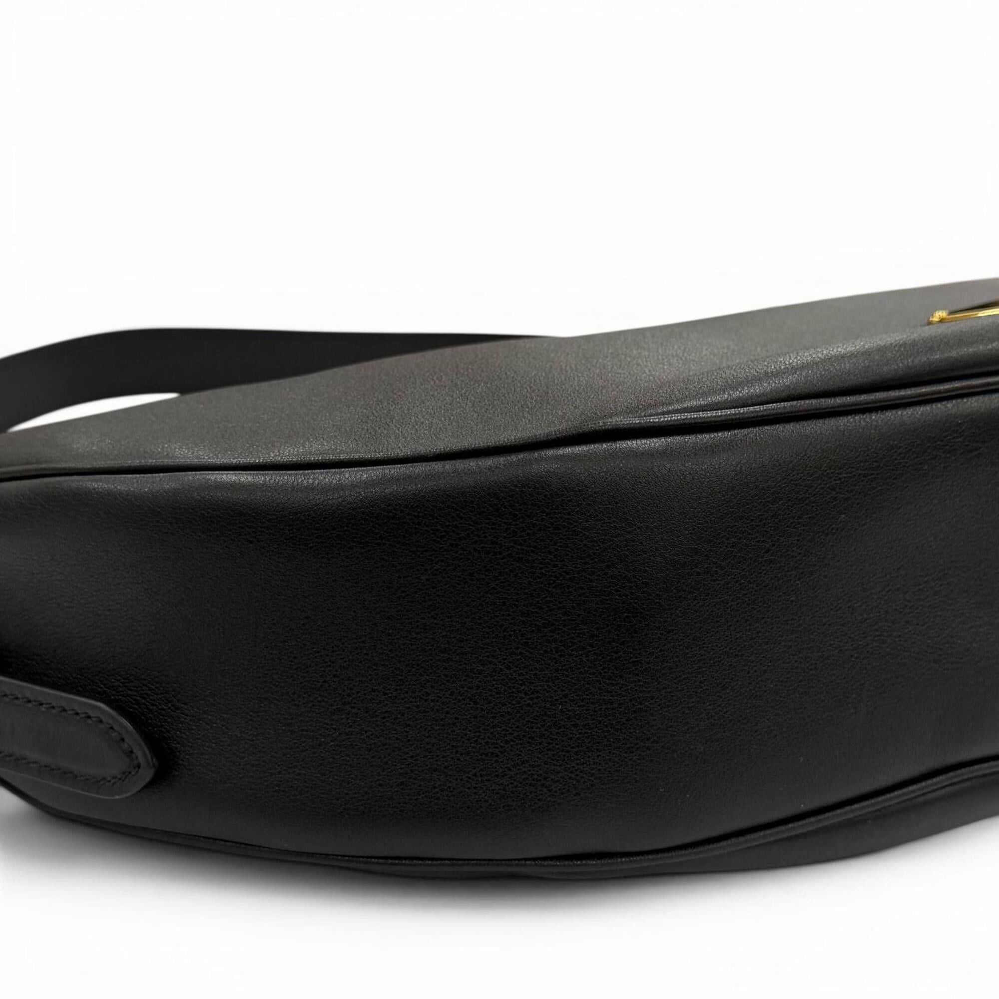 Prada PRADA 1BC255 Demi-Lune Triangle Logo Leather Shoulder Bag, Black, Made in Italy, Women's, with Dust Bag Size ONE SIZE - 6 Thumbnail