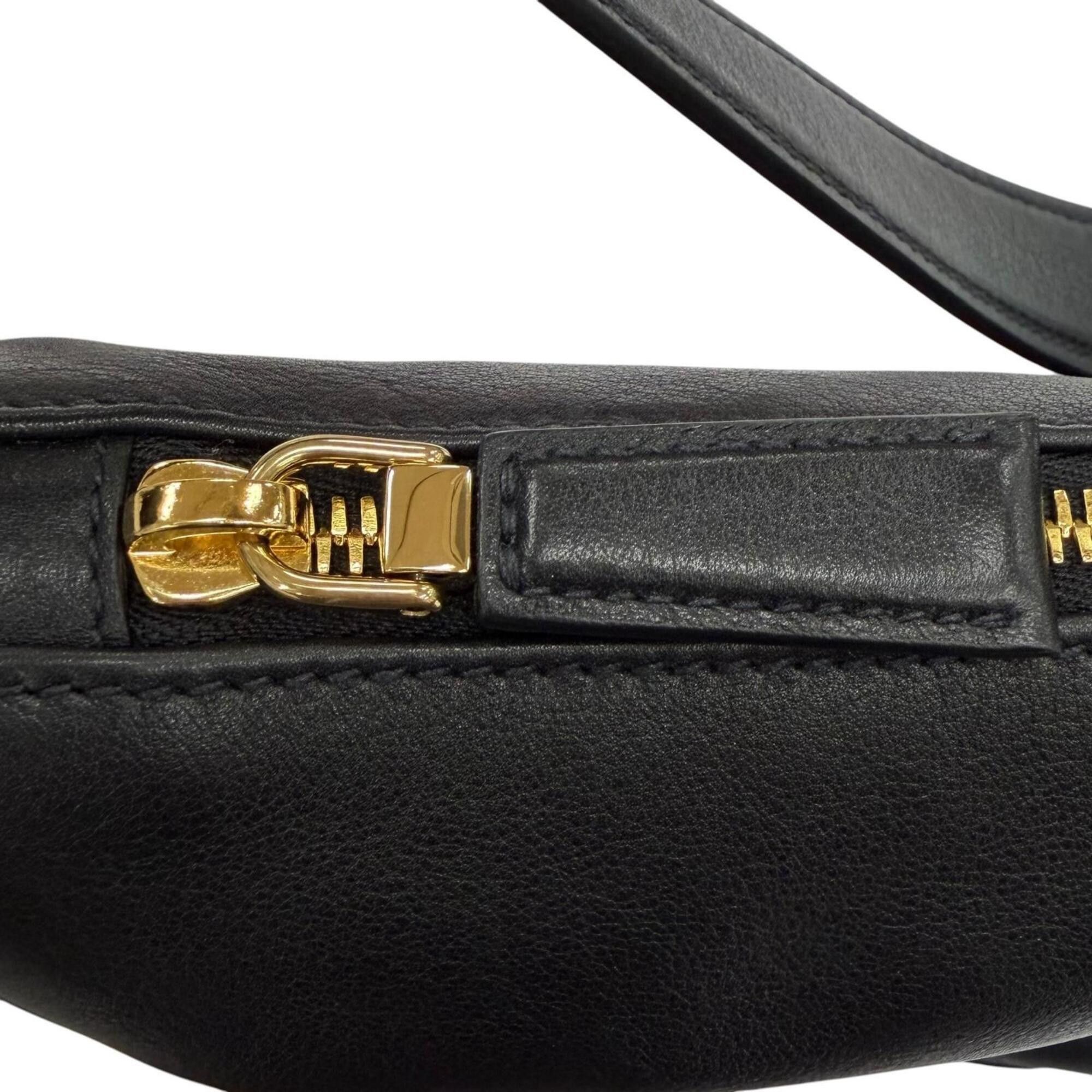 Prada PRADA 1BC255 Demi-Lune Triangle Logo Leather Shoulder Bag, Black, Made in Italy, Women's, with Dust Bag Size ONE SIZE - 11 Thumbnail