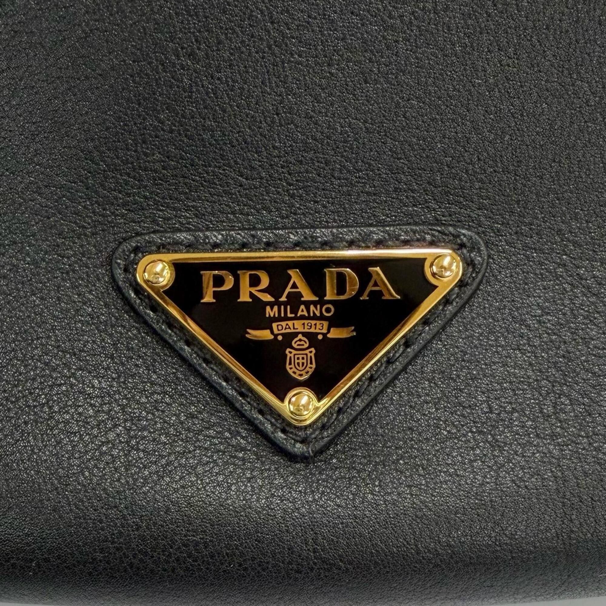 Prada PRADA 1BC255 Demi-Lune Triangle Logo Leather Shoulder Bag, Black, Made in Italy, Women's, with Dust Bag Size ONE SIZE - 10 Thumbnail