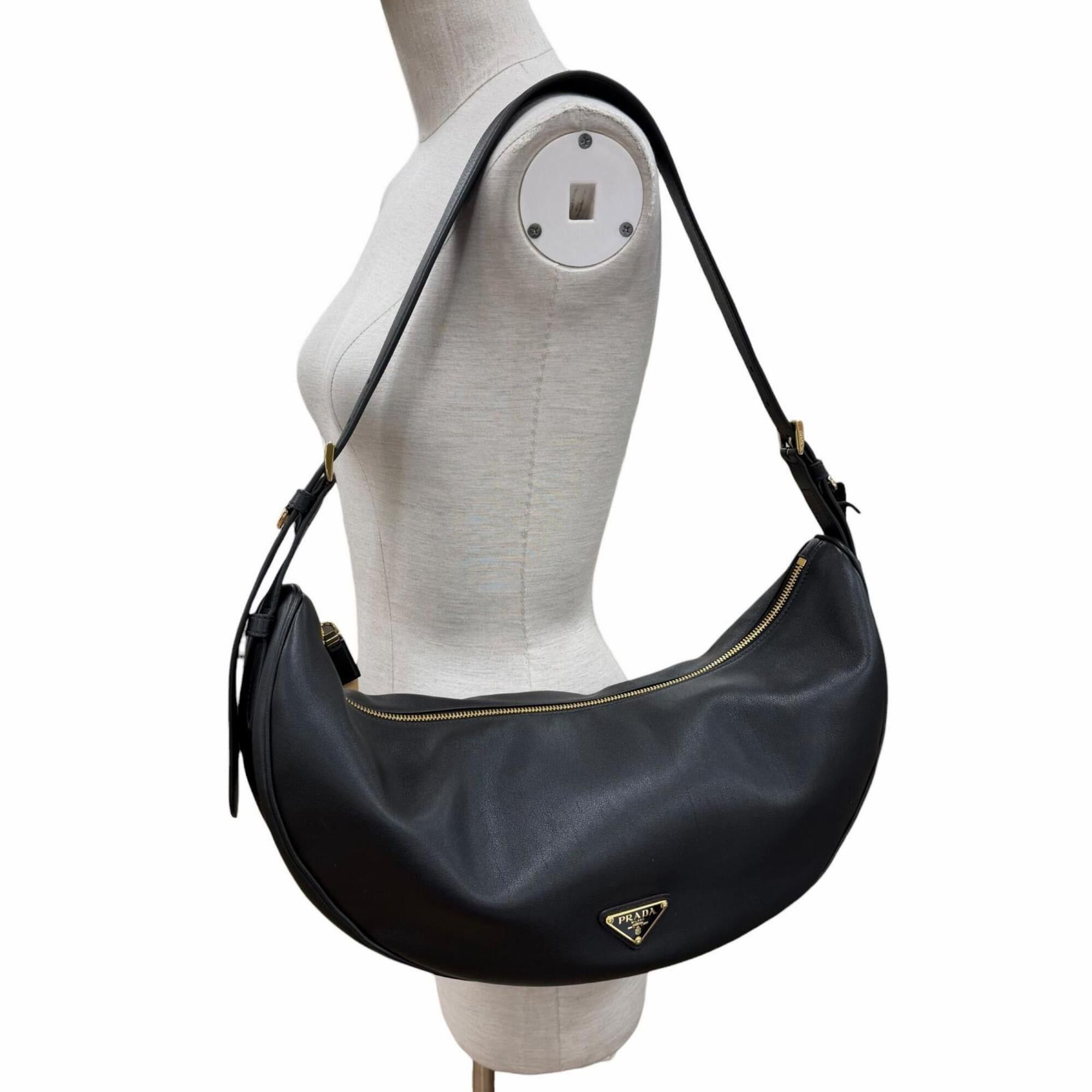 Prada PRADA 1BC255 Demi-Lune Triangle Logo Leather Shoulder Bag, Black, Made in Italy, Women's, with Dust Bag Size ONE SIZE - 4 Thumbnail