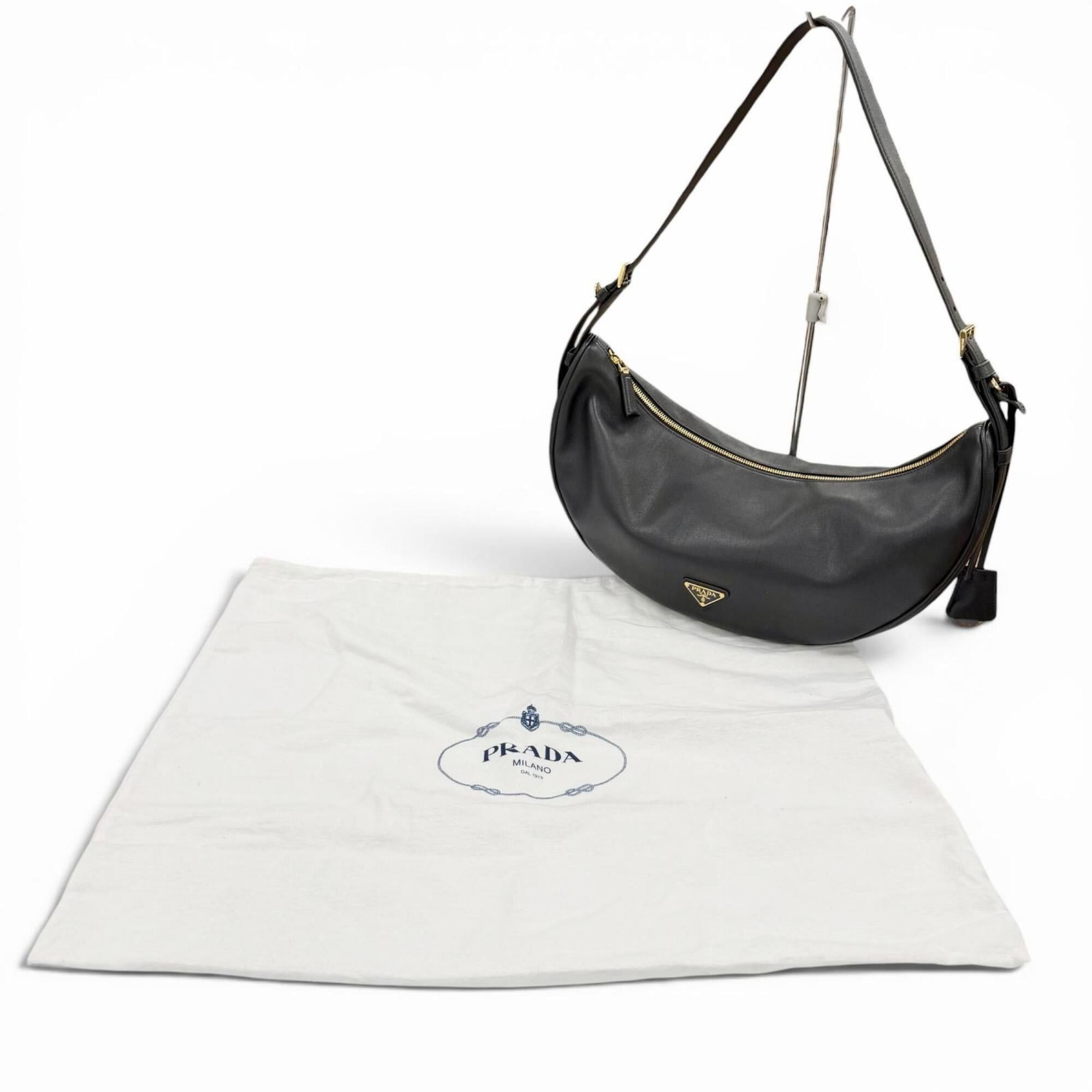 Prada PRADA 1BC255 Demi-Lune Triangle Logo Leather Shoulder Bag, Black, Made in Italy, Women's, with Dust Bag Size ONE SIZE - 2 Thumbnail