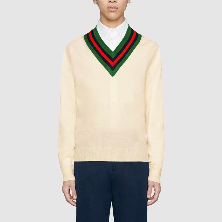Gucci Gucci Web Stripe V-Neck Wool Sweater Size S Size US S / EU 44-46 / 1 - 7 Thumbnail