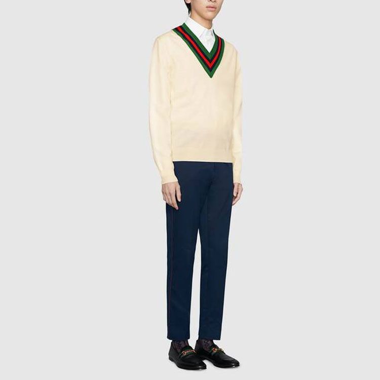Gucci Gucci Web Stripe V-Neck Wool Sweater Size S Size US S / EU 44-46 / 1 - 6 Thumbnail