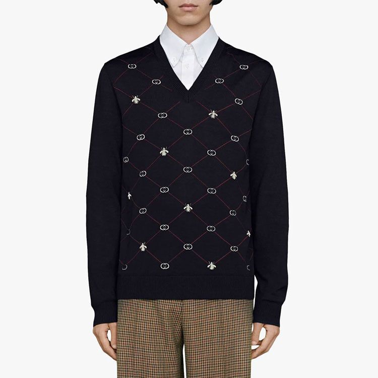 Gucci Gucci Bee GG Pattern V-Neck Cardigan Size S Size US S / EU 44-46 / 1 - 8 Thumbnail