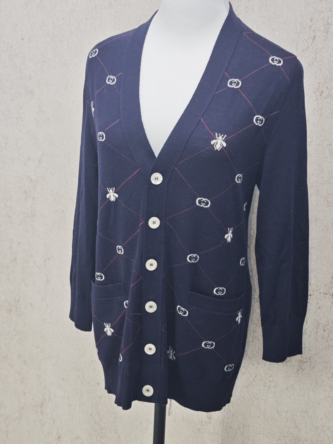 Gucci Gucci Bee GG Pattern V-Neck Cardigan Size S Size US S / EU 44-46 / 1 - 5 Thumbnail