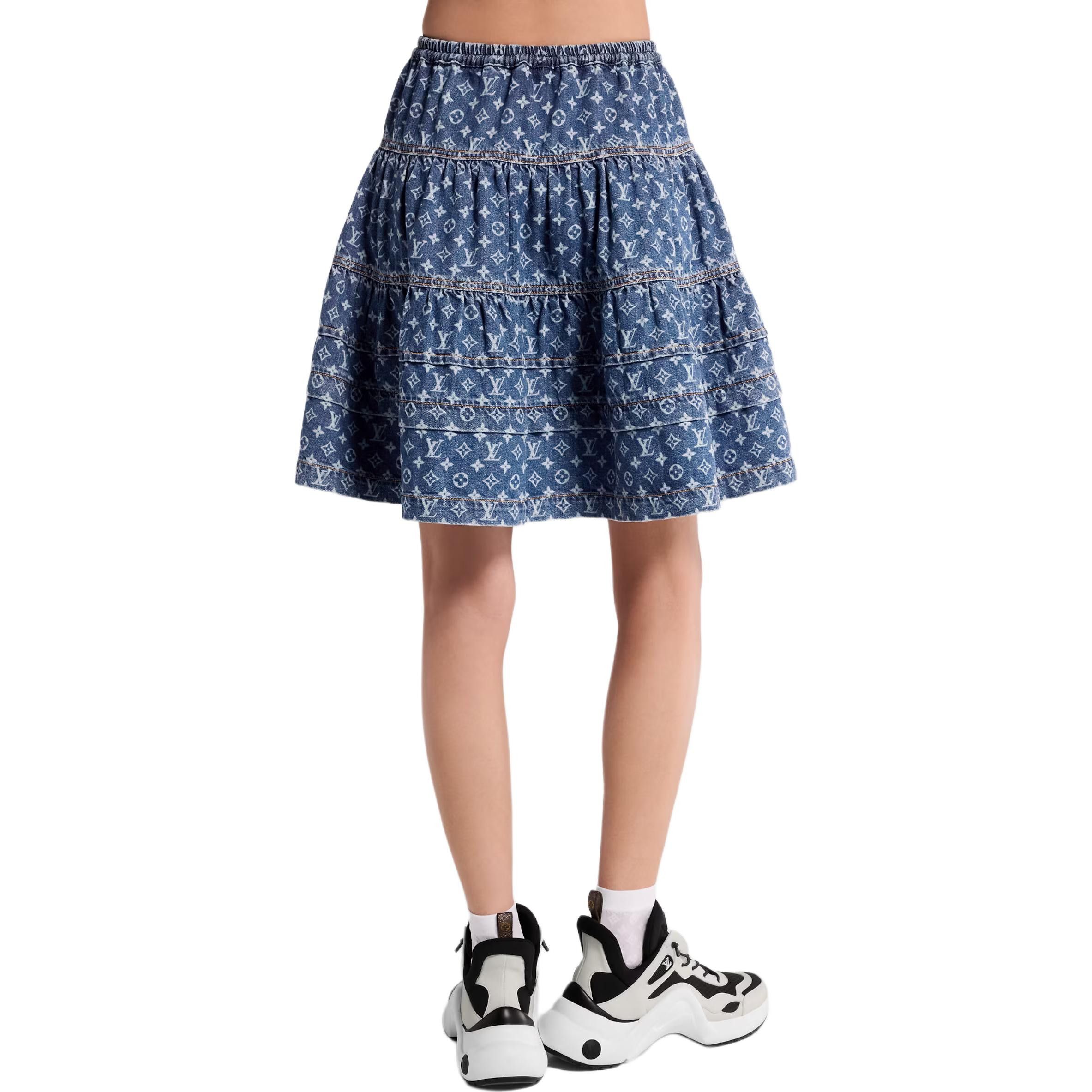 Louis Vuitton Louis Vuitton Monogram Denim Ruffle Mini Skirt Size 38 Size 27" / US 4 / IT 40 - 8 Thumbnail