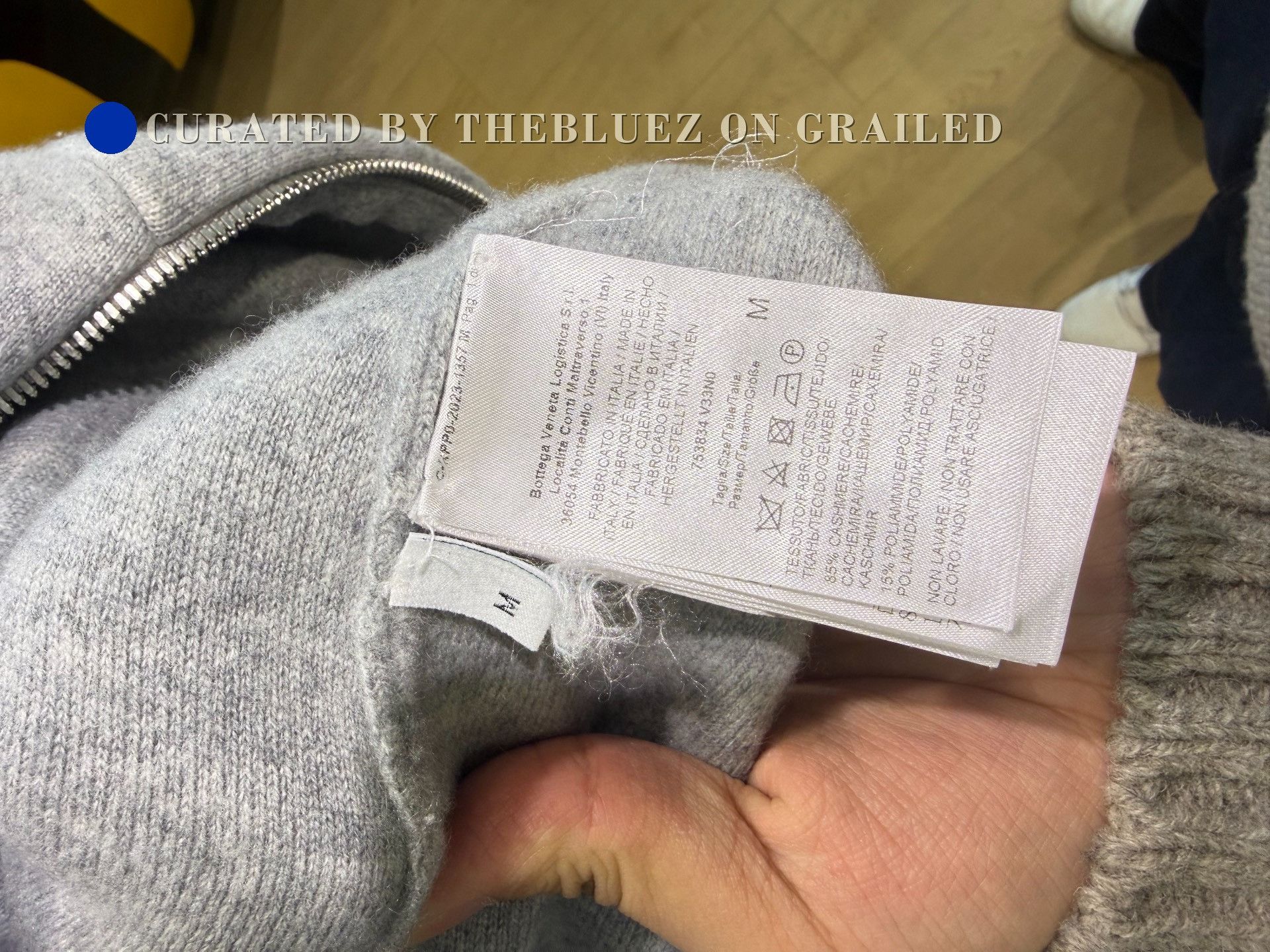 Bottega Veneta BOTTEGA VENETA Gray Cashmere Hooded Zip Sweatshirt Size US M / EU 48-50 / 2 - 4 Thumbnail
