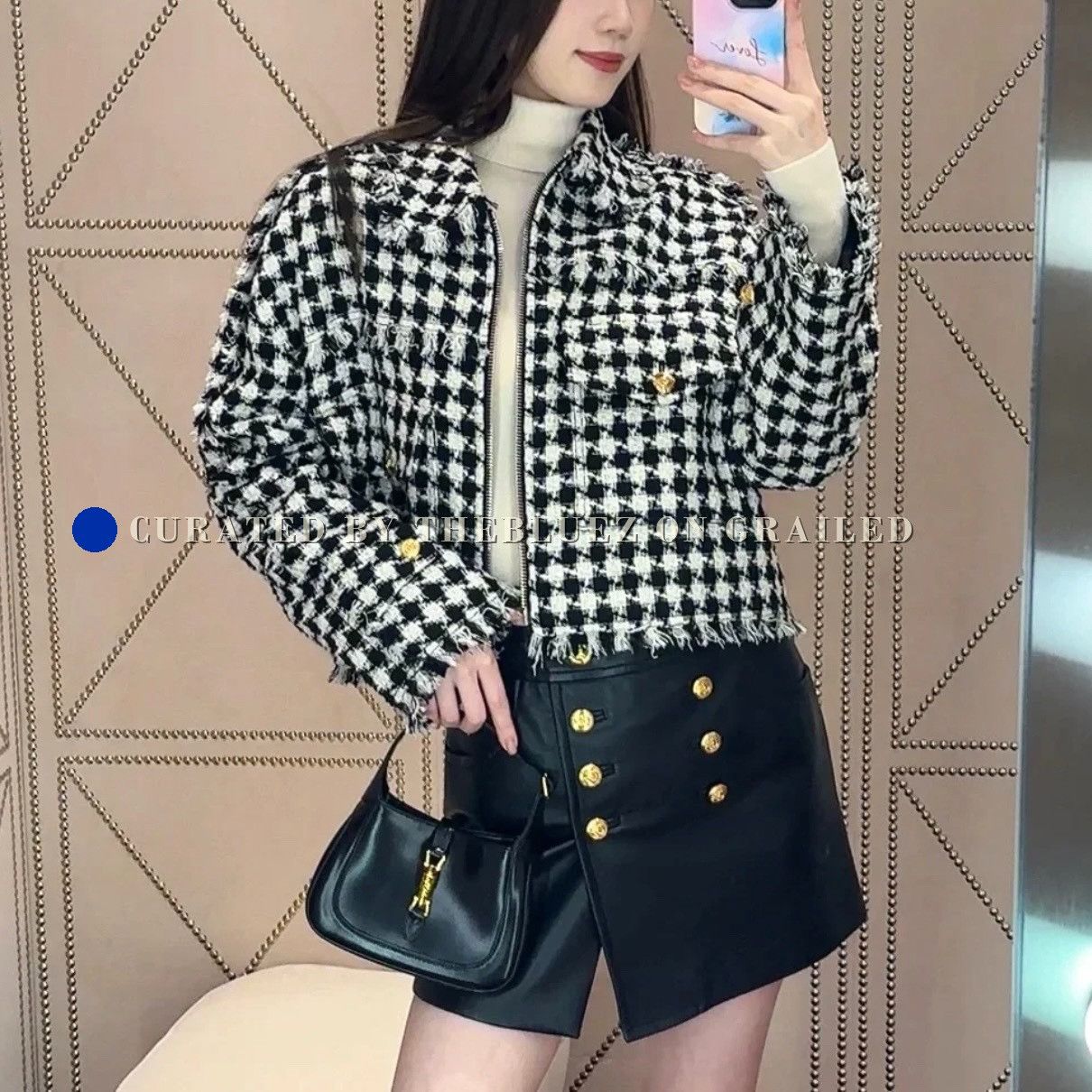 Gucci Gucci Black White Houndstooth Zip Square Collar Jacket Size M / US 6-8 / IT 42-44 - 7 Thumbnail