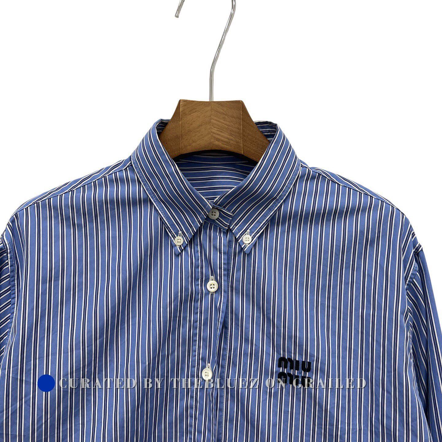 Miu Miu Miu Miu Blue White Striped Shirt Size S / US 4 / IT 40 - 3 Thumbnail