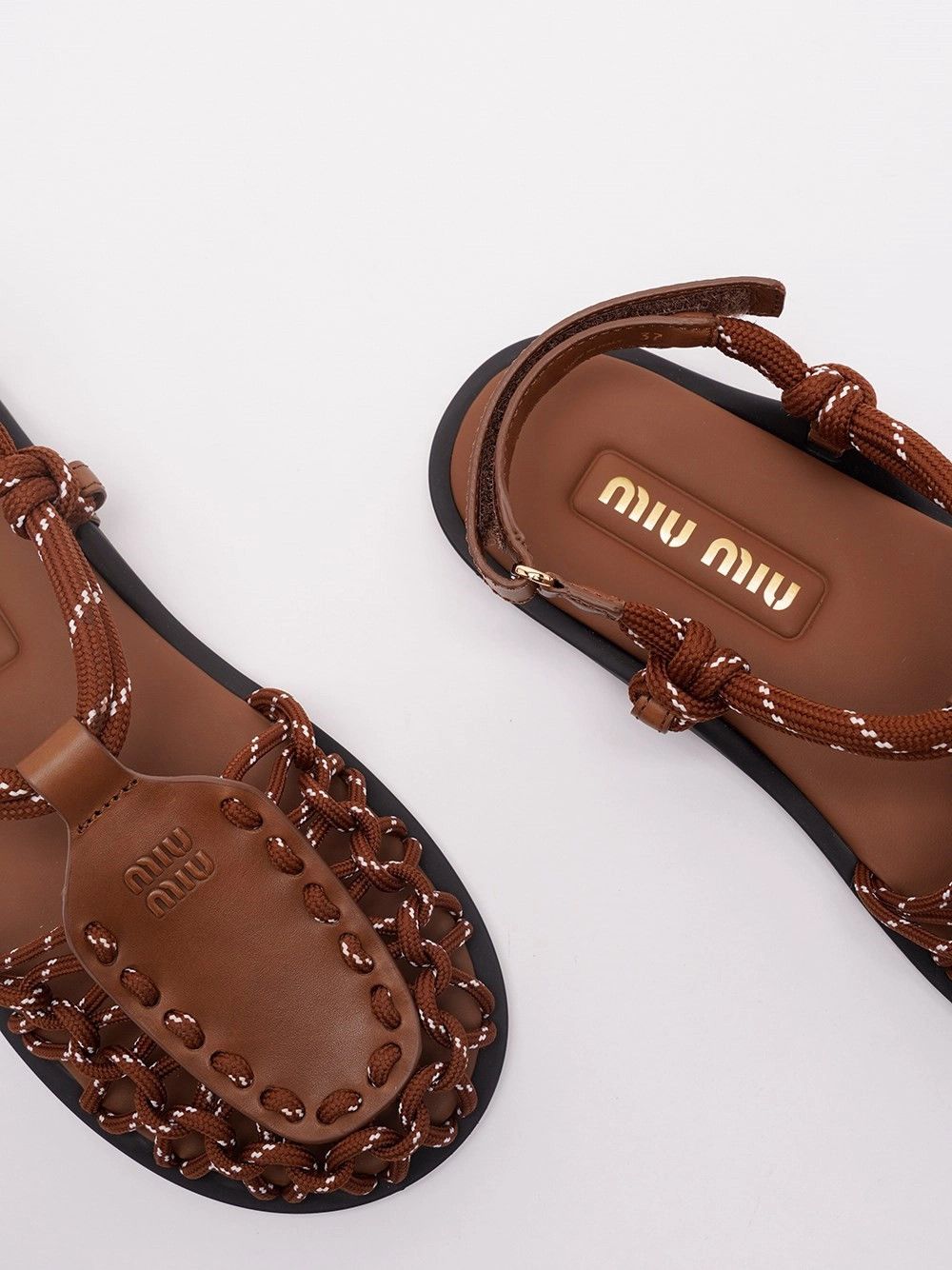 Miu Miu Flat Cord and Leather Sandals Size US 8 / IT 38 - 4 Thumbnail