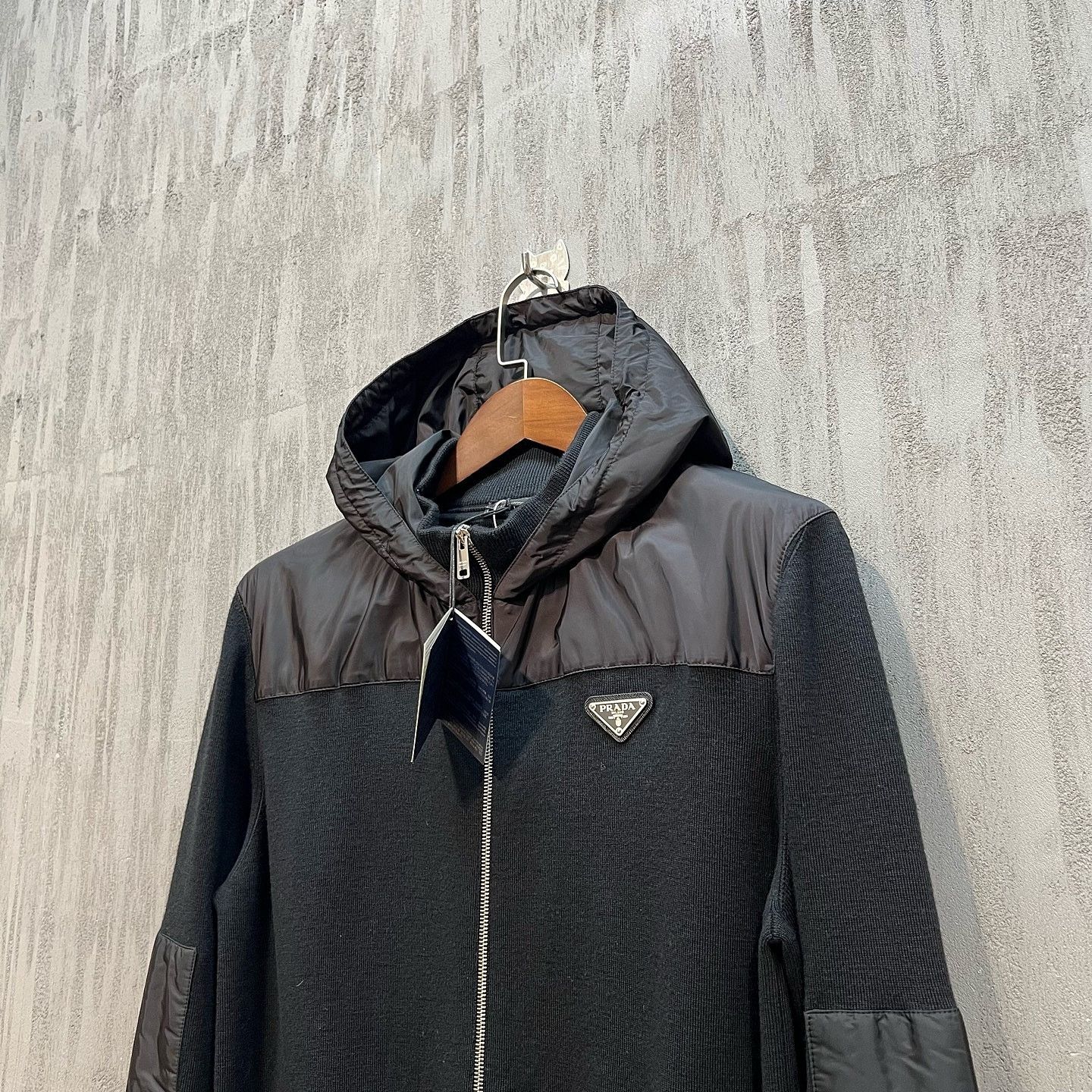 Prada Prada Nylon Trim Knit Hoodie Size L Size US L / EU 52-54 / 3 - 6 Thumbnail