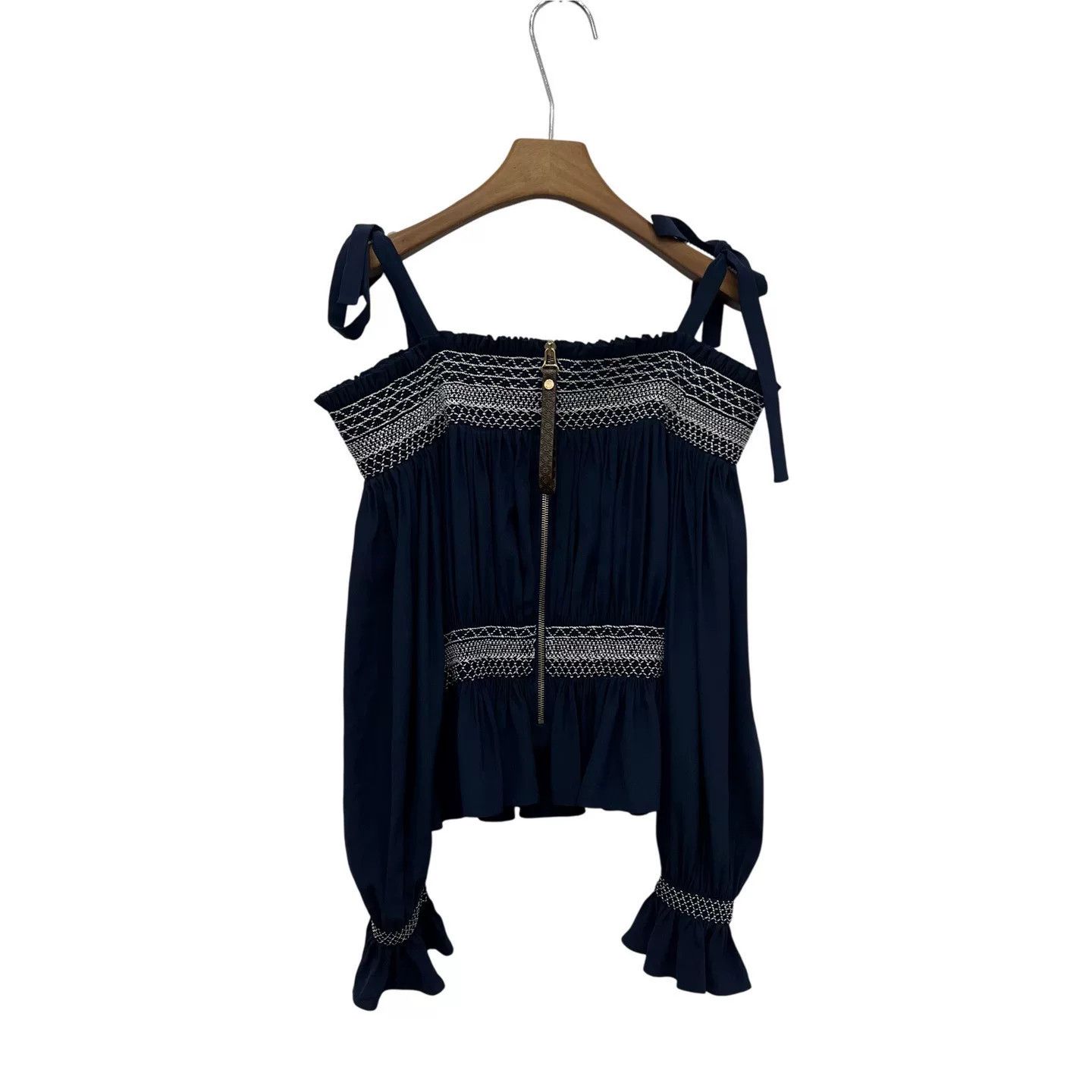 Louis Vuitton Louis Vuitton Navy Embroidered Lace Longsleeve Size S / US 4 / IT 40 - 3 Thumbnail