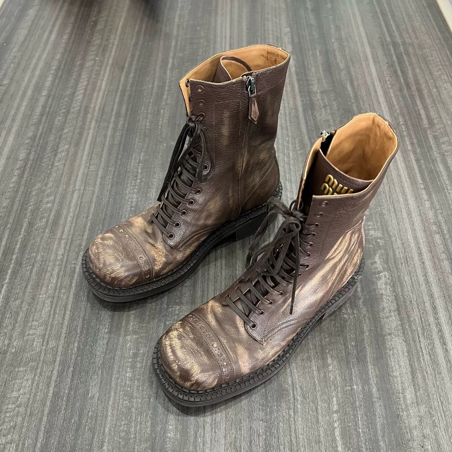 Miu Miu Miumiu Distressed Brown Biker Boots Size US 7 / IT 37 - 3 Thumbnail