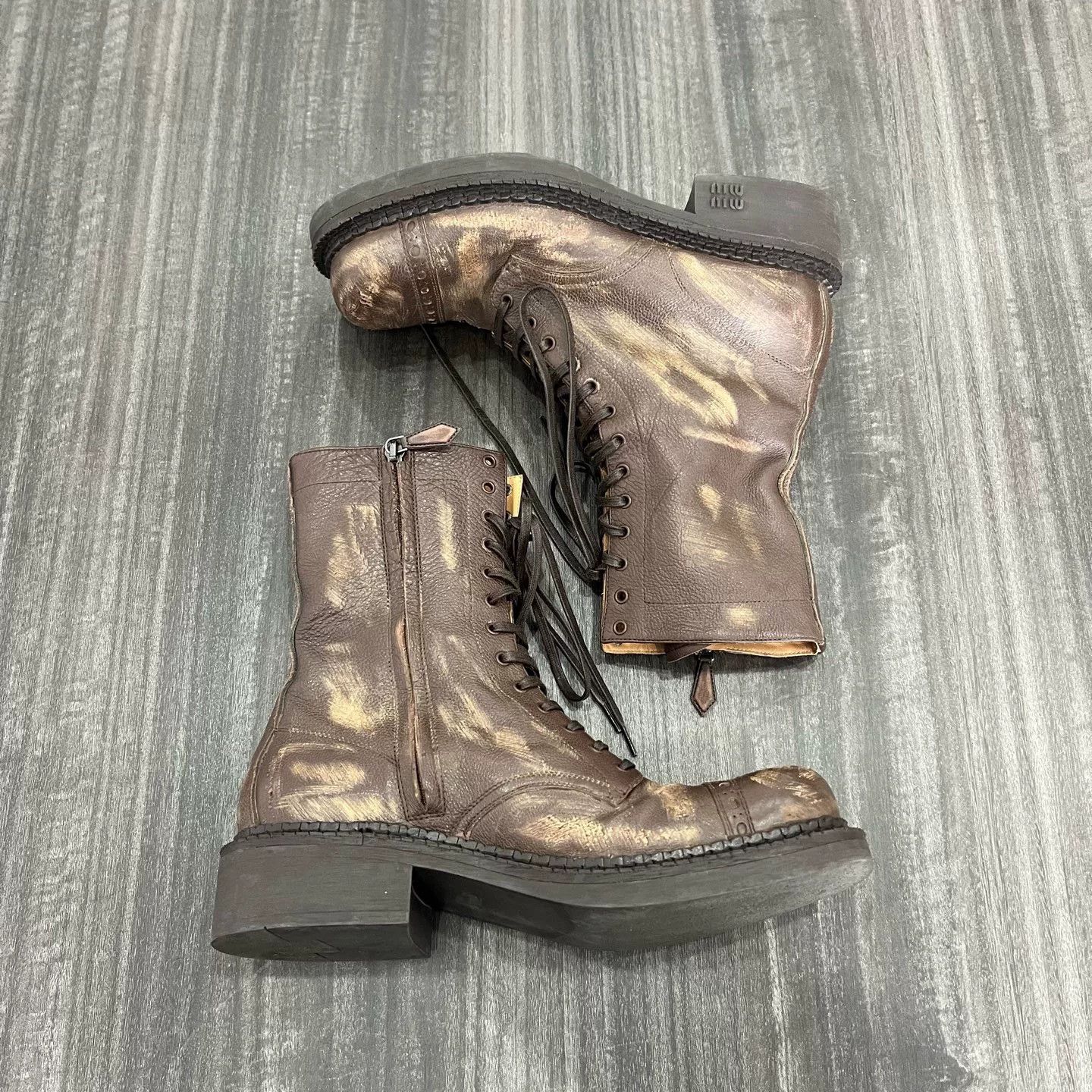 Miu Miu Miumiu Distressed Brown Biker Boots Size US 7 / IT 37 - 5 Thumbnail