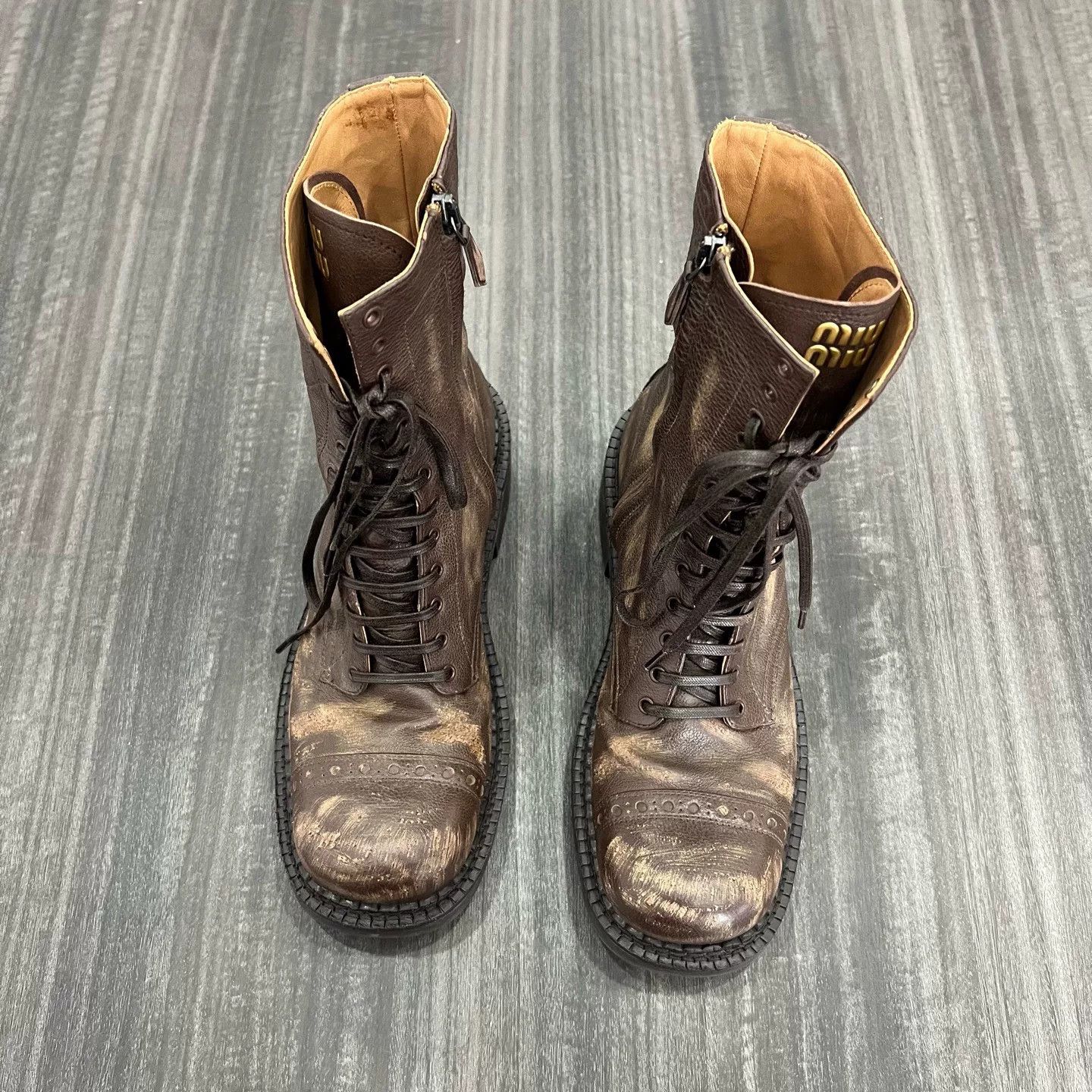 Miu Miu Miumiu Distressed Brown Biker Boots Size US 7 / IT 37 - 4 Thumbnail