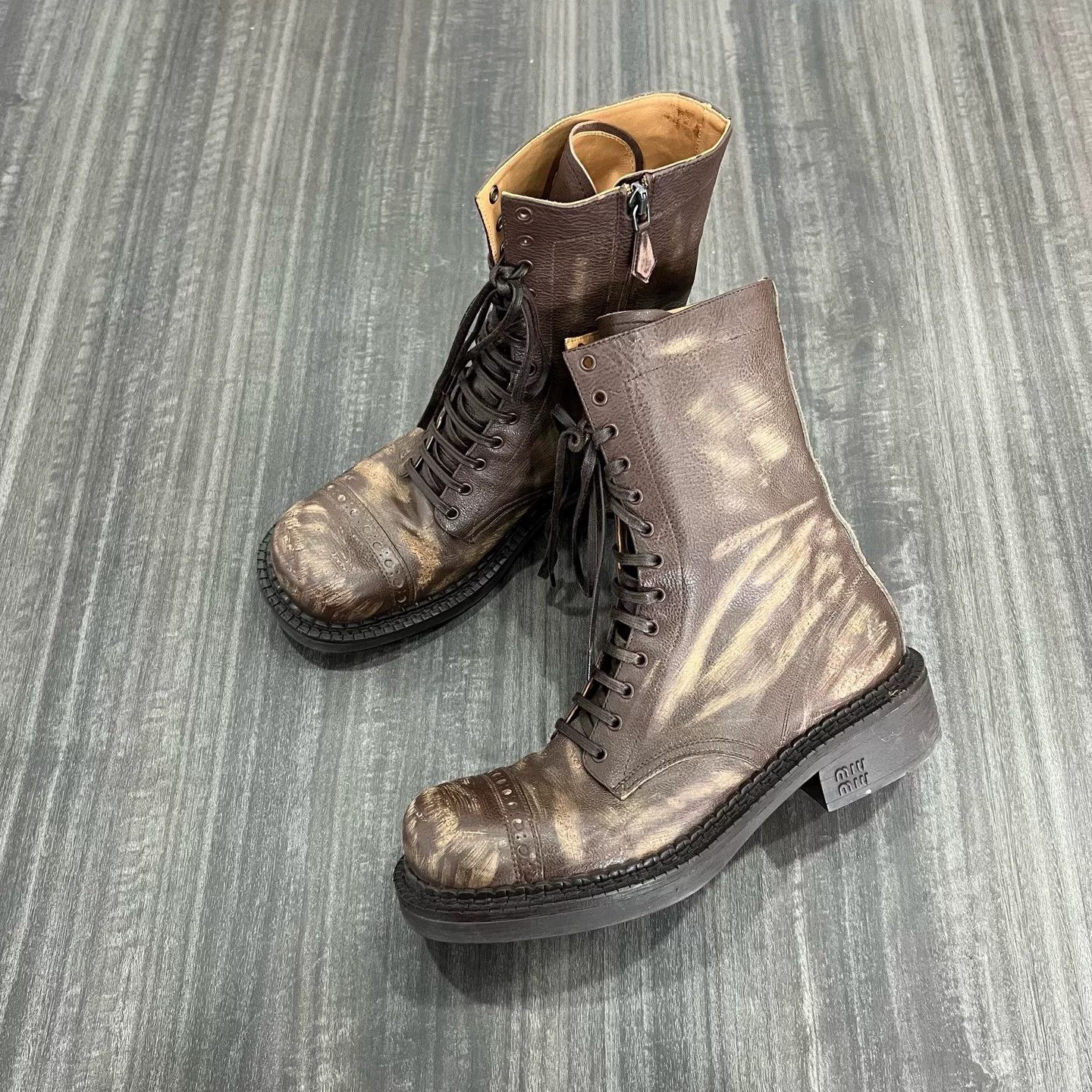 Miu Miu Miumiu Distressed Brown Biker Boots Size US 7 / IT 37 - 2 Thumbnail