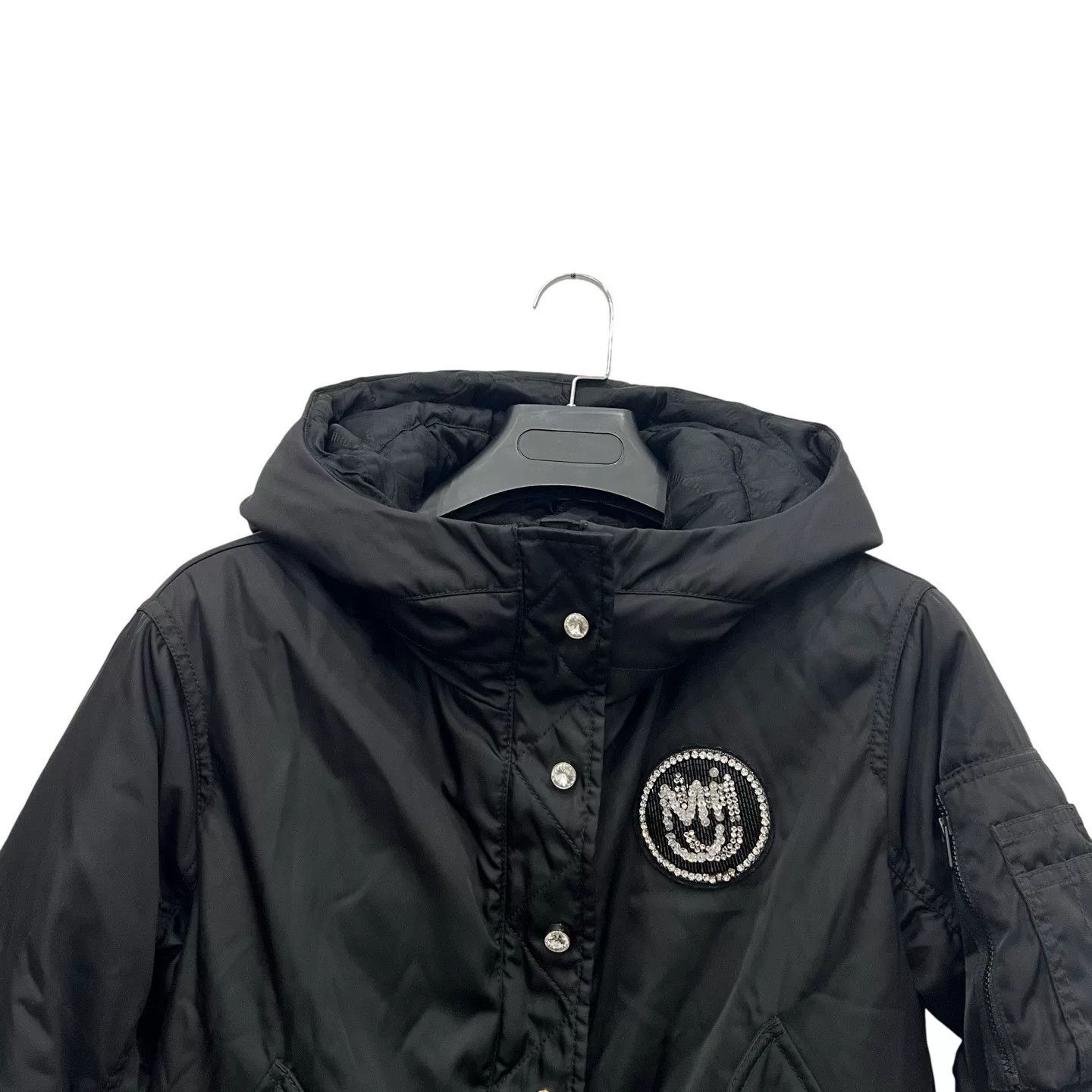 Miu Miu Miumiu Black Rhinestone Logo Hooded Down Jacket Size S / US 4 / IT 40 - 3 Thumbnail