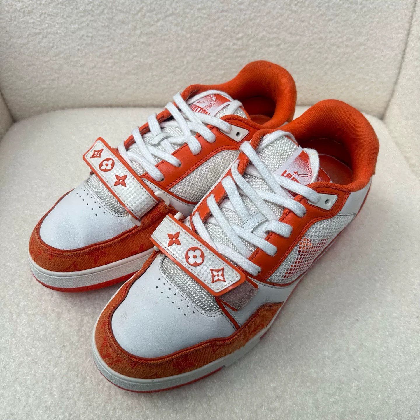 Louis Vuitton LV Trainer White Orange Velcro Monogram Sneakers Size US 8 / EU 41 - 2 Thumbnail
