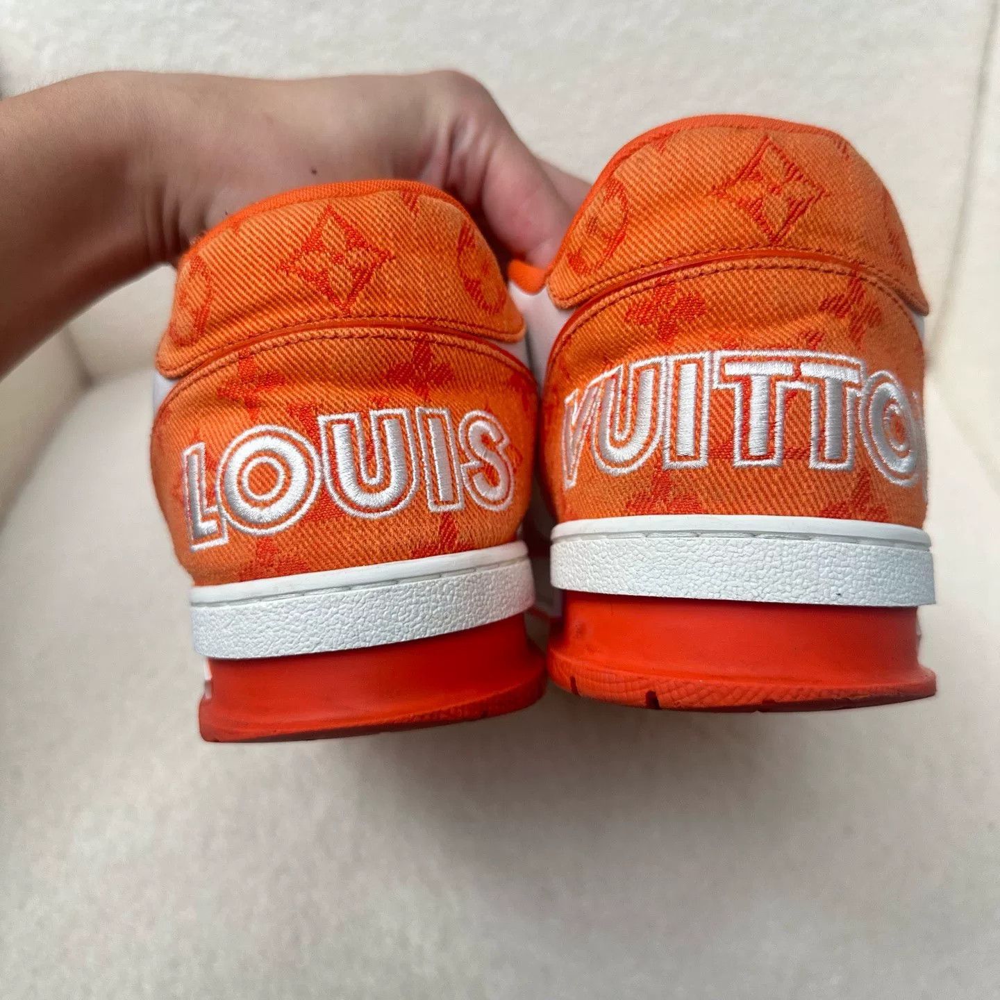 Louis Vuitton LV Trainer White Orange Velcro Monogram Sneakers Size US 8 / EU 41 - 7 Thumbnail