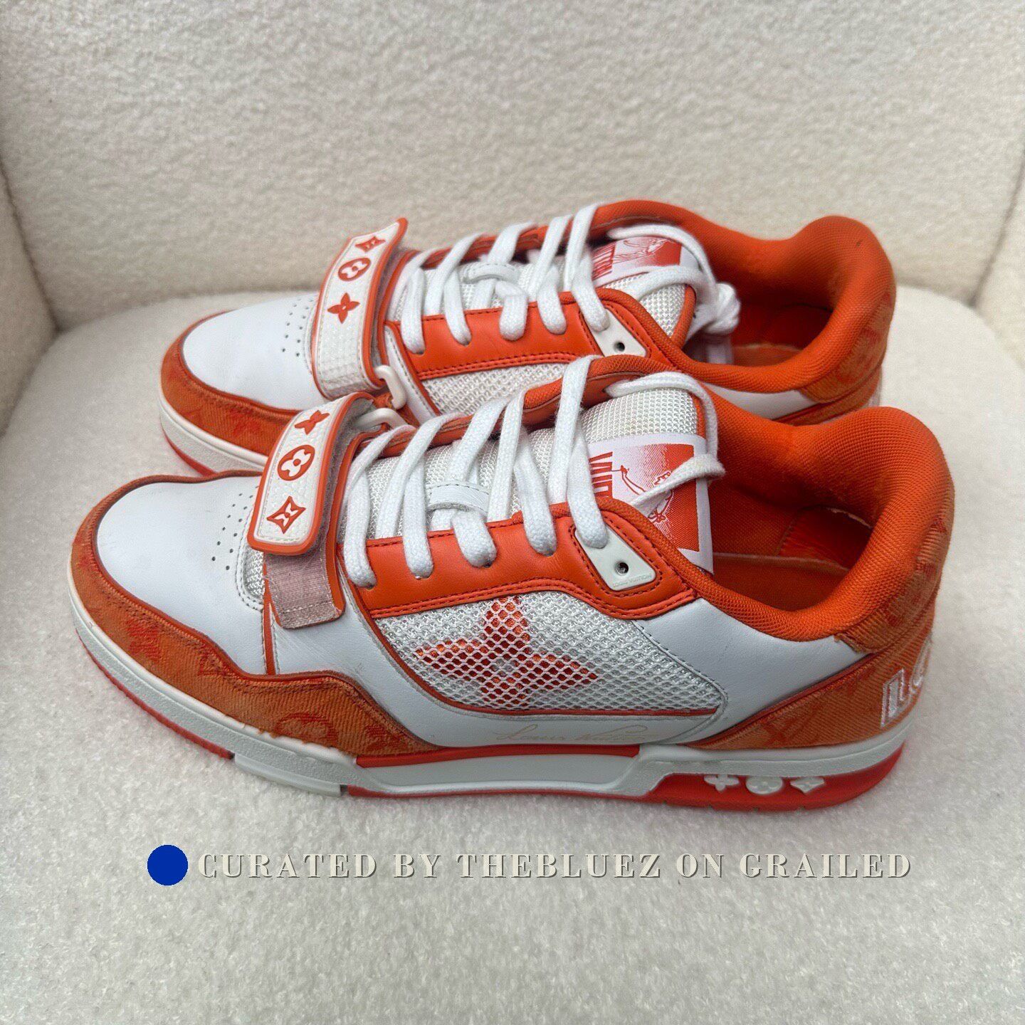 Louis Vuitton LV Trainer White Orange Velcro Monogram Sneakers Size US 8 / EU 41 - 3 Thumbnail