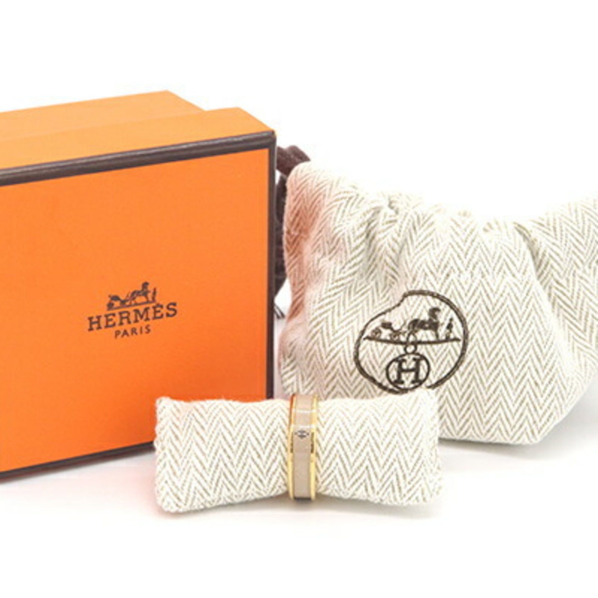 Hermes Hermes Glitter PM Ring H405316 Marron Glacé Doré Metal Enamel Size 55 H Diamant Beige Women's HERMES Size ONE SIZE - 7 Thumbnail