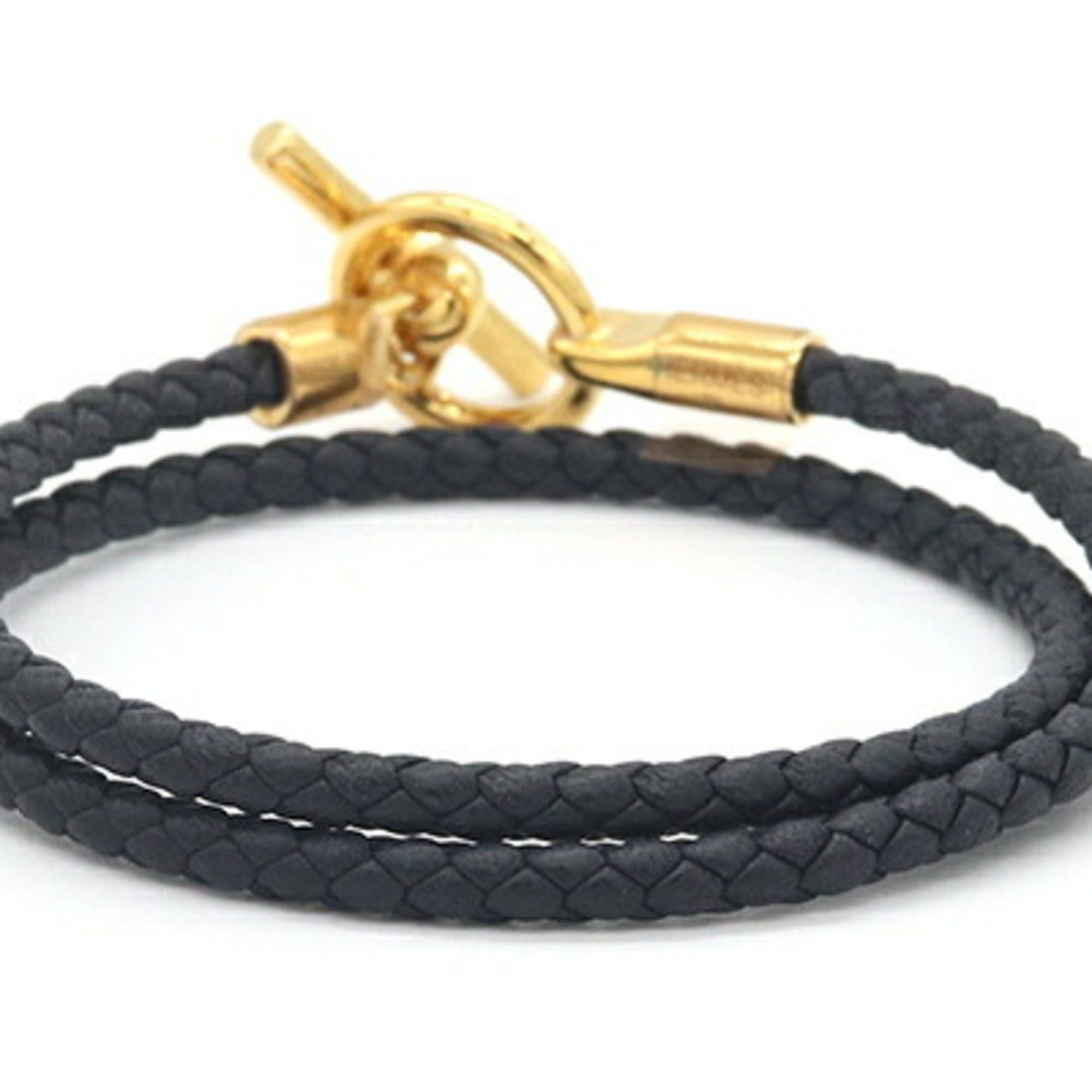 Hermes Hermes Glenan Double Tour Bracelet H071689 Black Gold Veau Swift Metal Bangle Layer Women's HERMES Size ONE SIZE - 2 Thumbnail