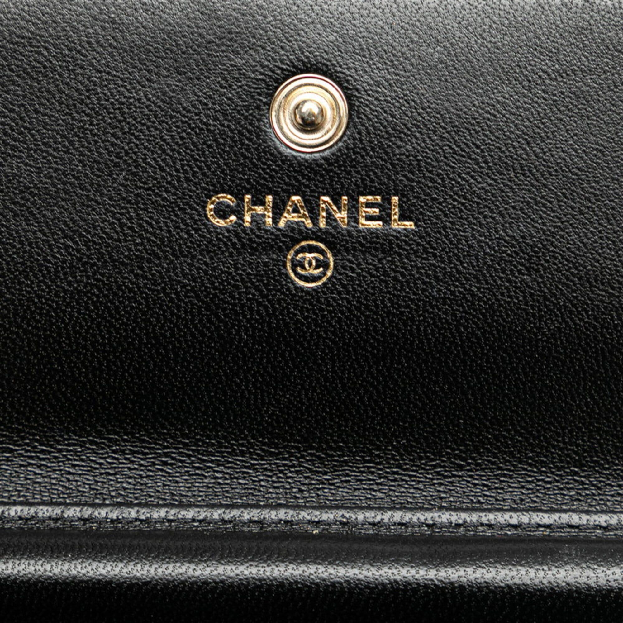 Chanel Chanel Matelassé Coco Mark Camellia Mini Chain Shoulder Wallet, Black Lambskin, Women's CHANEL Size ONE SIZE - 7 Thumbnail