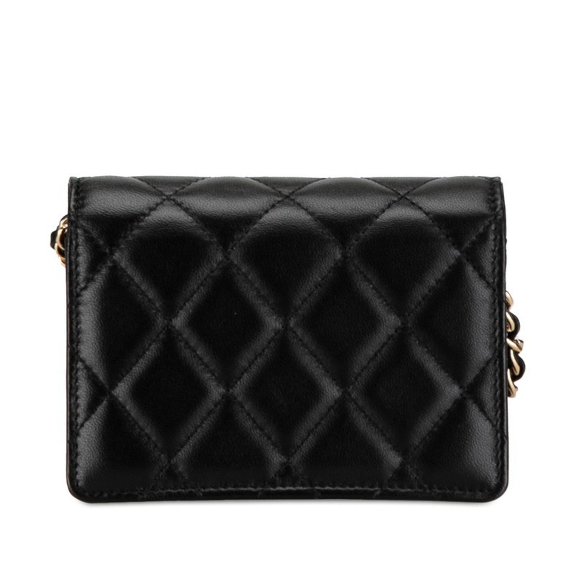 Chanel Chanel Matelassé Coco Mark Camellia Mini Chain Shoulder Wallet, Black Lambskin, Women's CHANEL Size ONE SIZE - 3 Thumbnail