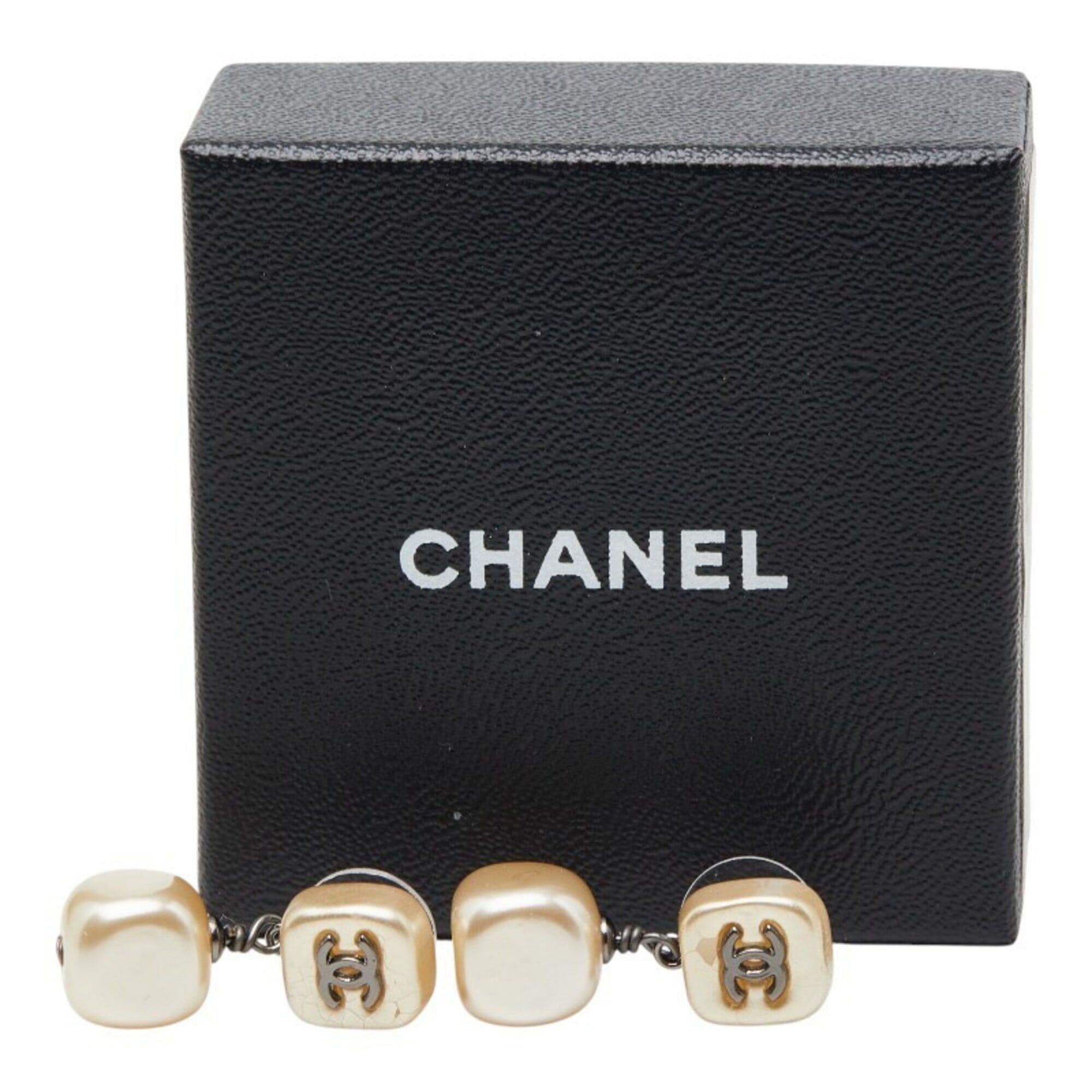 Chanel Chanel Coco Mark Stud Earrings 02A Gold Faux Pearl Women's CHANEL Size ONE SIZE - 6 Thumbnail
