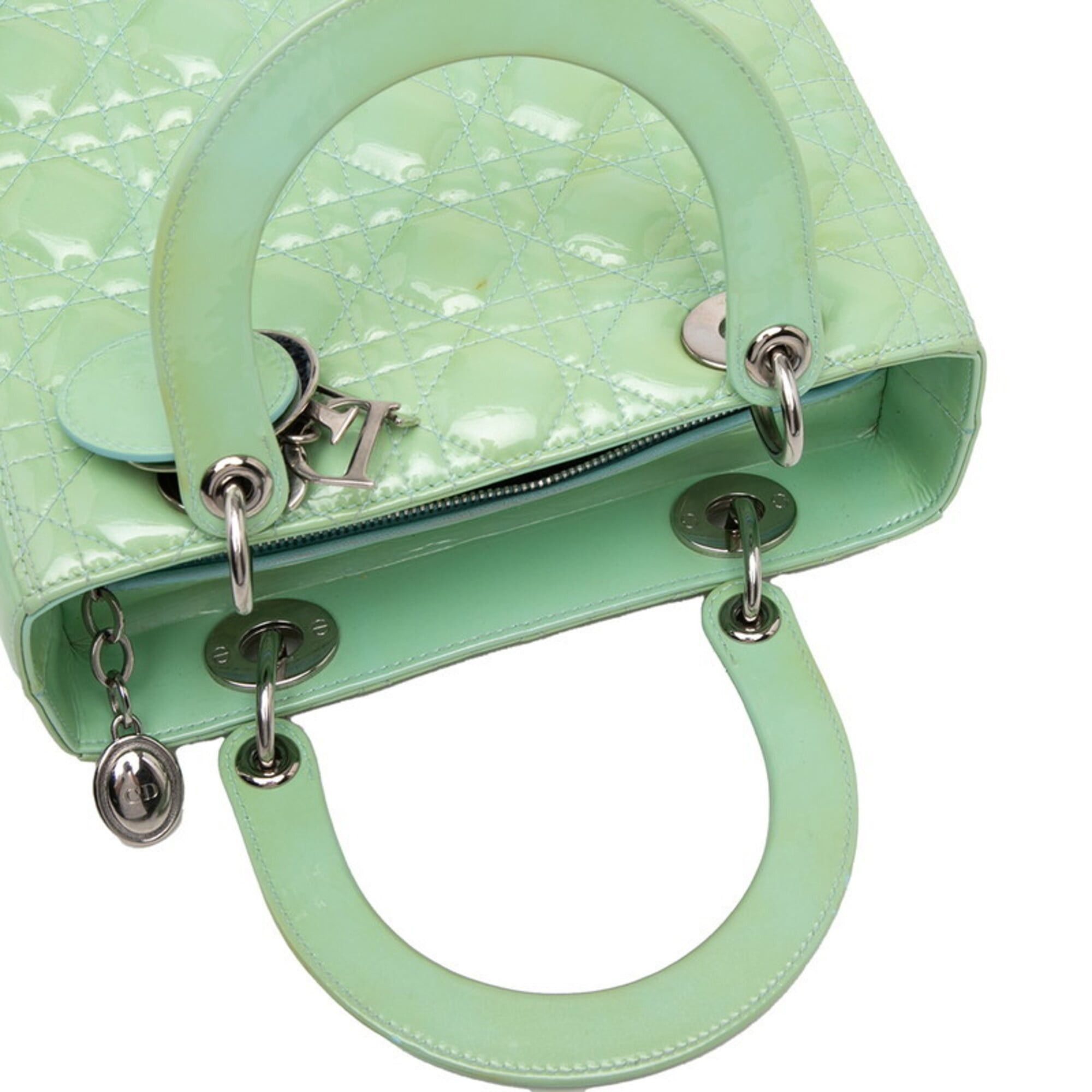 Dior Christian Dior Cannage Lady Medium Handbag Shoulder Bag 2-Way Mint Green Patent Leather Women's Size ONE SIZE - 4 Thumbnail