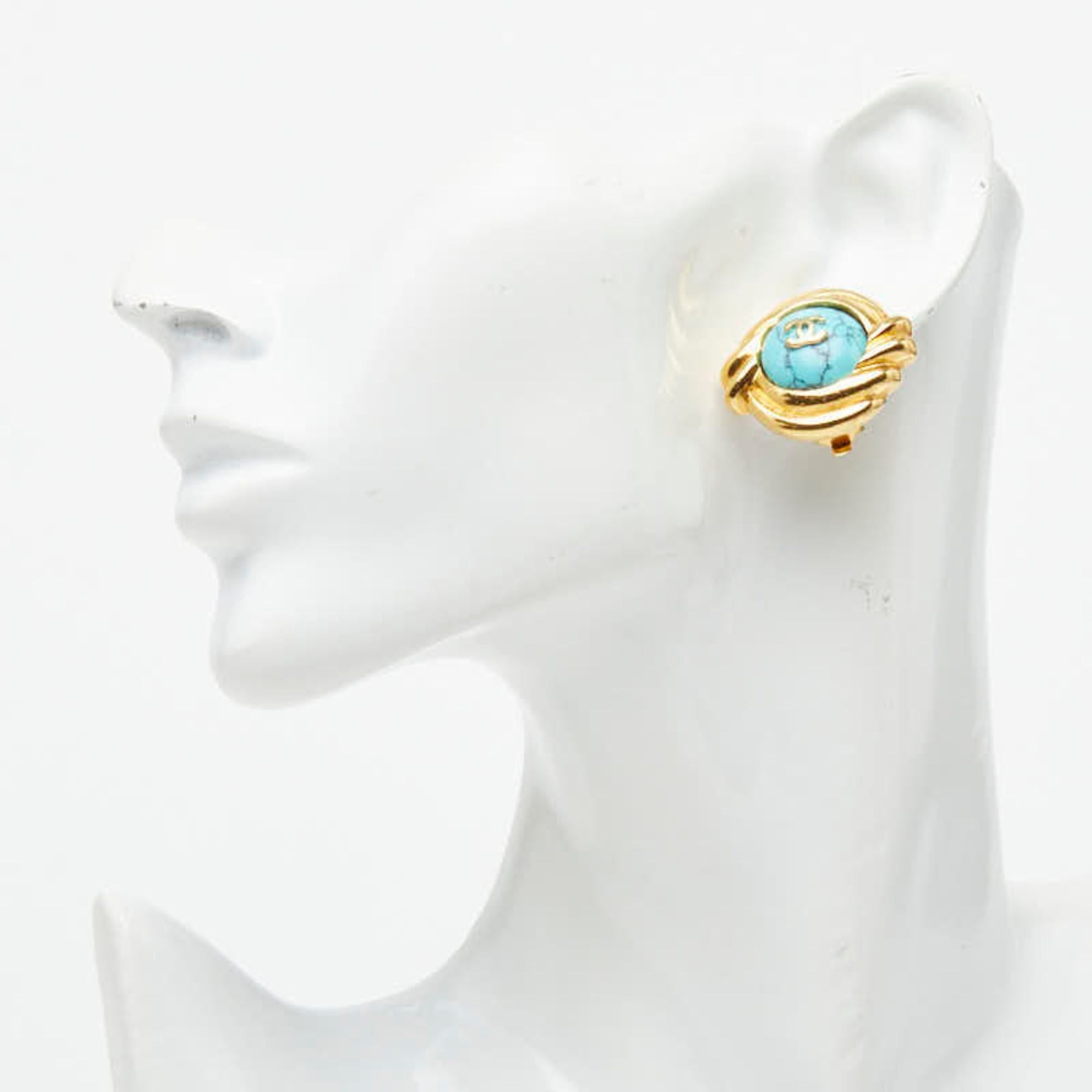 Chanel Chanel Coco Mark Earrings, Gold Turquoise Plated Stone, Women's CHANEL Size ONE SIZE - 5 Thumbnail