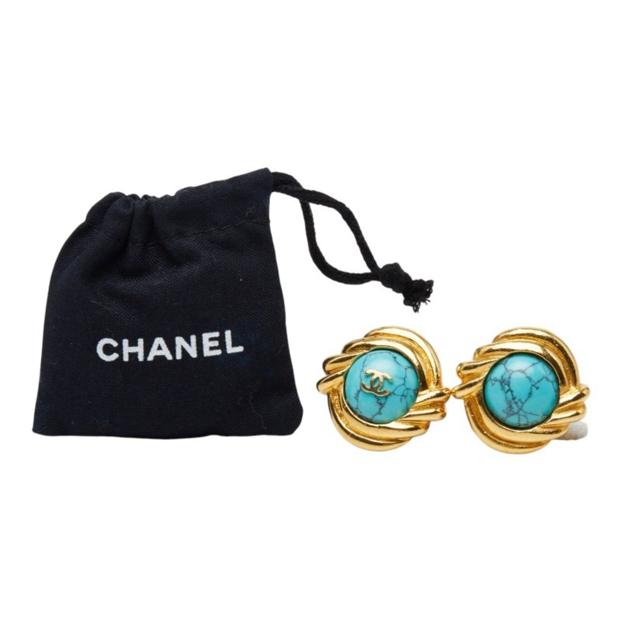 Chanel Chanel Coco Mark Earrings, Gold Turquoise Plated Stone, Women's CHANEL Size ONE SIZE - 6 Thumbnail