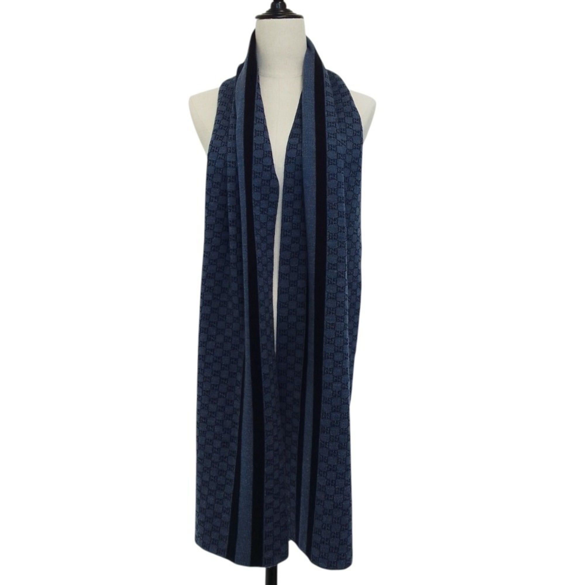 Gucci GUCCI GG Wool Knit Scarf/Muffler, 30 x 200cm, Dark Navy, Men's/Women's Size ONE SIZE - 2 Thumbnail
