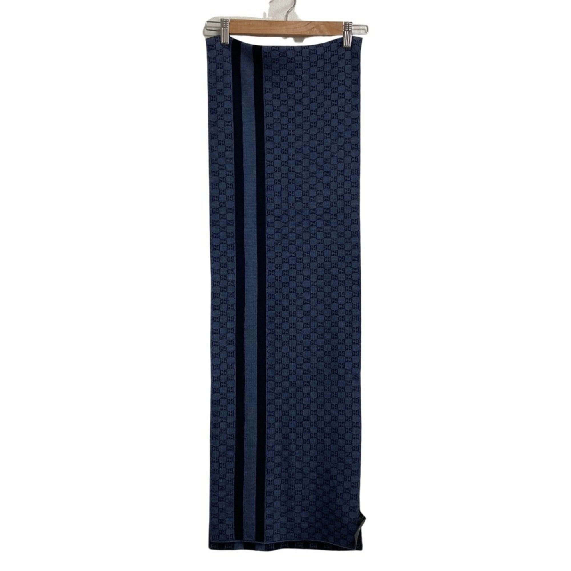 Gucci GUCCI GG Wool Knit Scarf/Muffler, 30 x 200cm, Dark Navy, Men's/Women's Size ONE SIZE - 6 Thumbnail