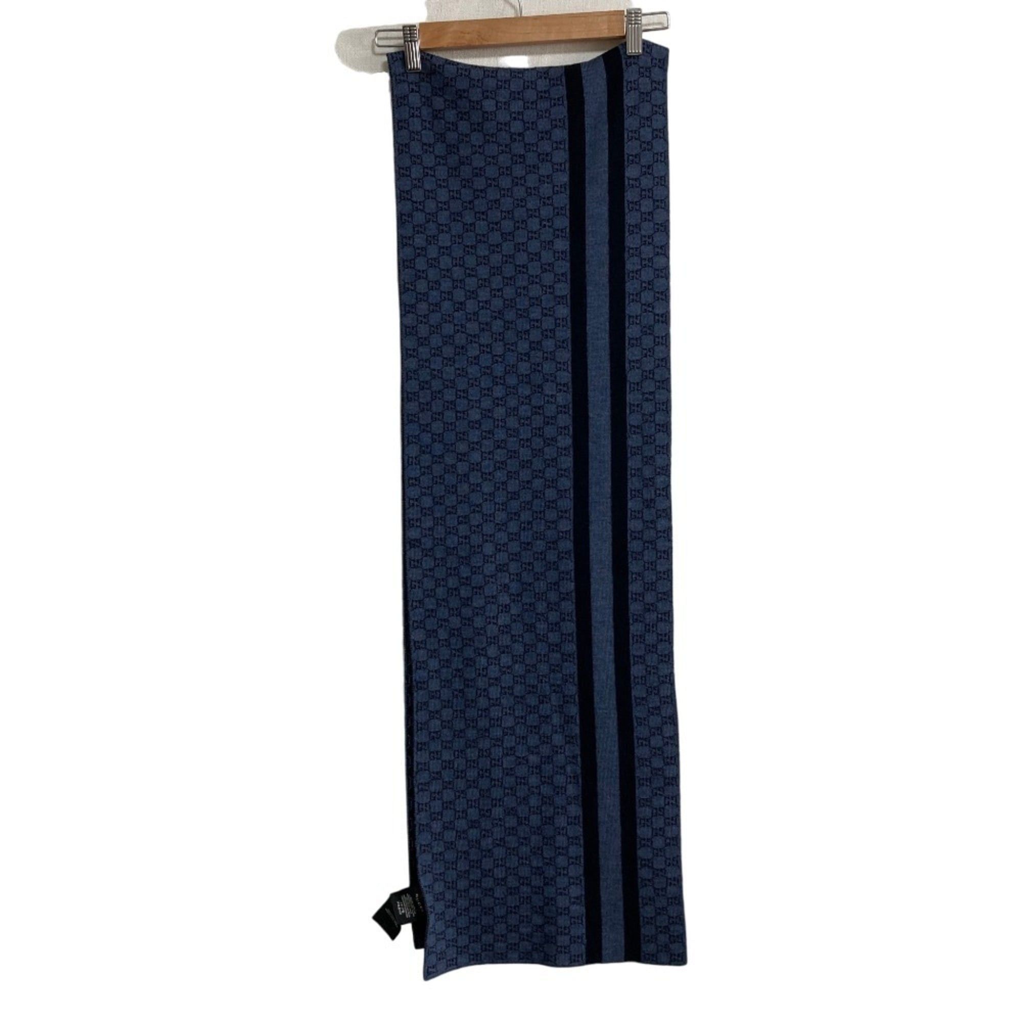 Gucci GUCCI GG Wool Knit Scarf/Muffler, 30 x 200cm, Dark Navy, Men's/Women's Size ONE SIZE - 7 Thumbnail