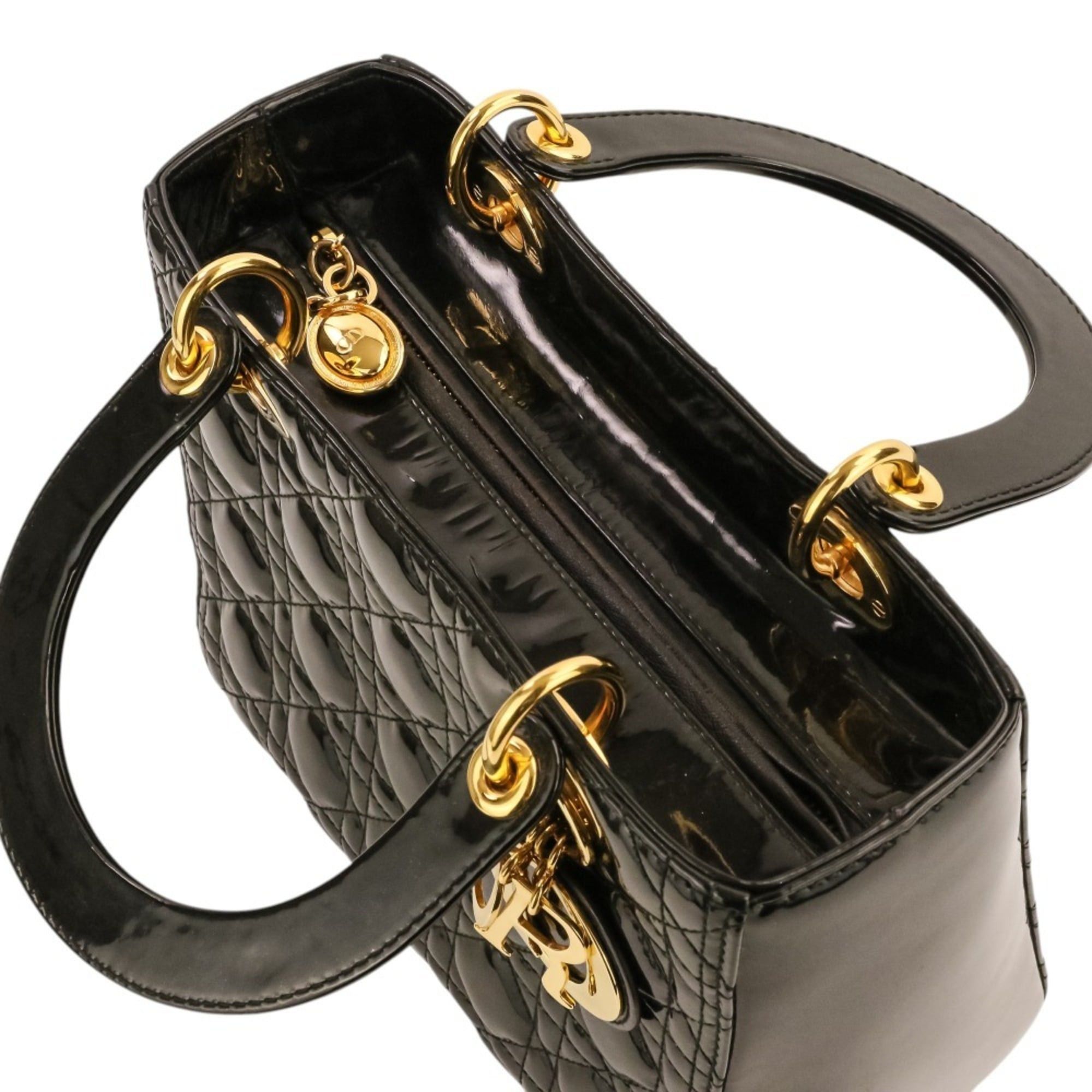 Dior Christian Dior Lady Cannage Patent Handbag 01-BO-0183 Black Women's Size ONE SIZE - 8 Thumbnail