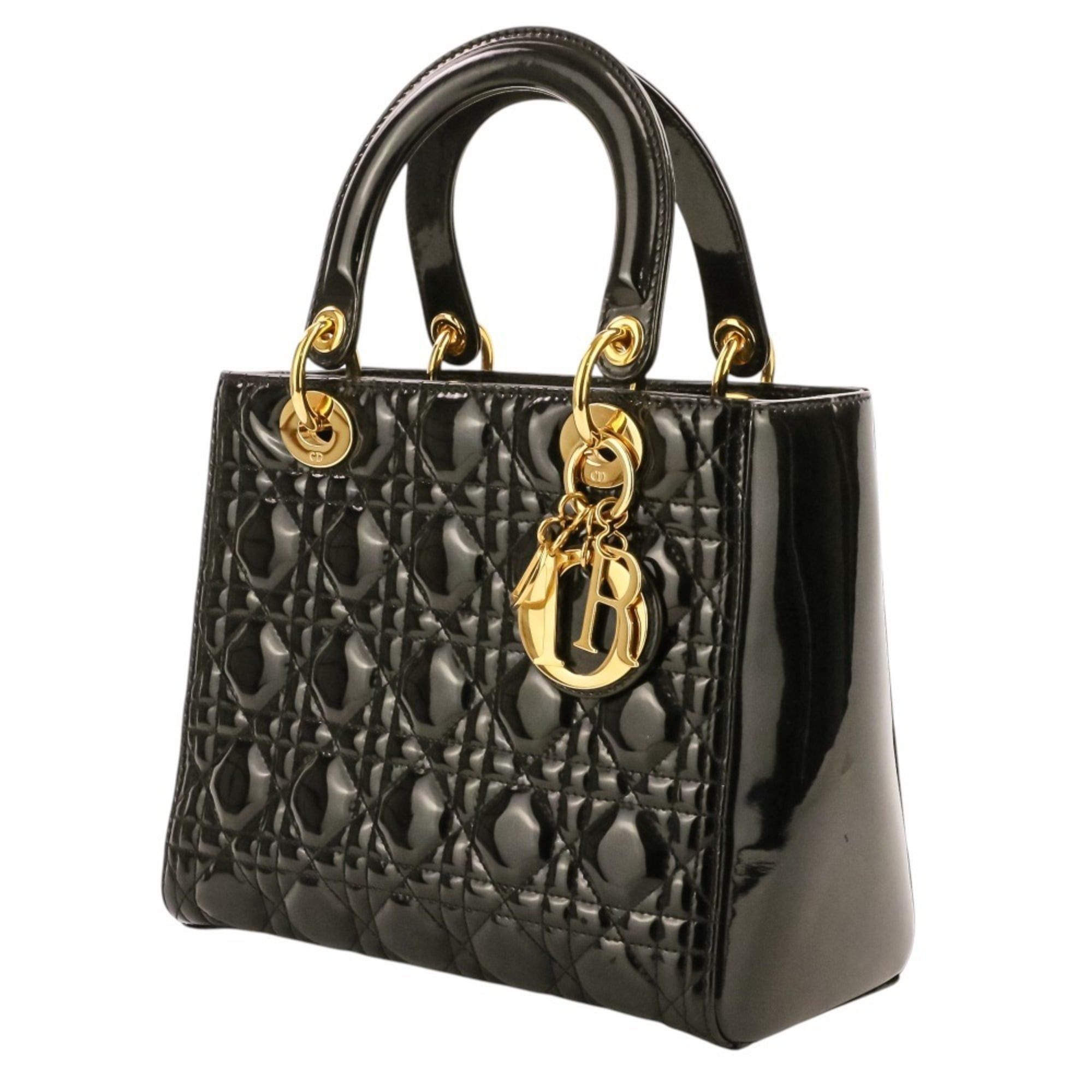 Dior Christian Dior Lady Cannage Patent Handbag 01-BO-0183 Black Women's Size ONE SIZE - 5 Thumbnail