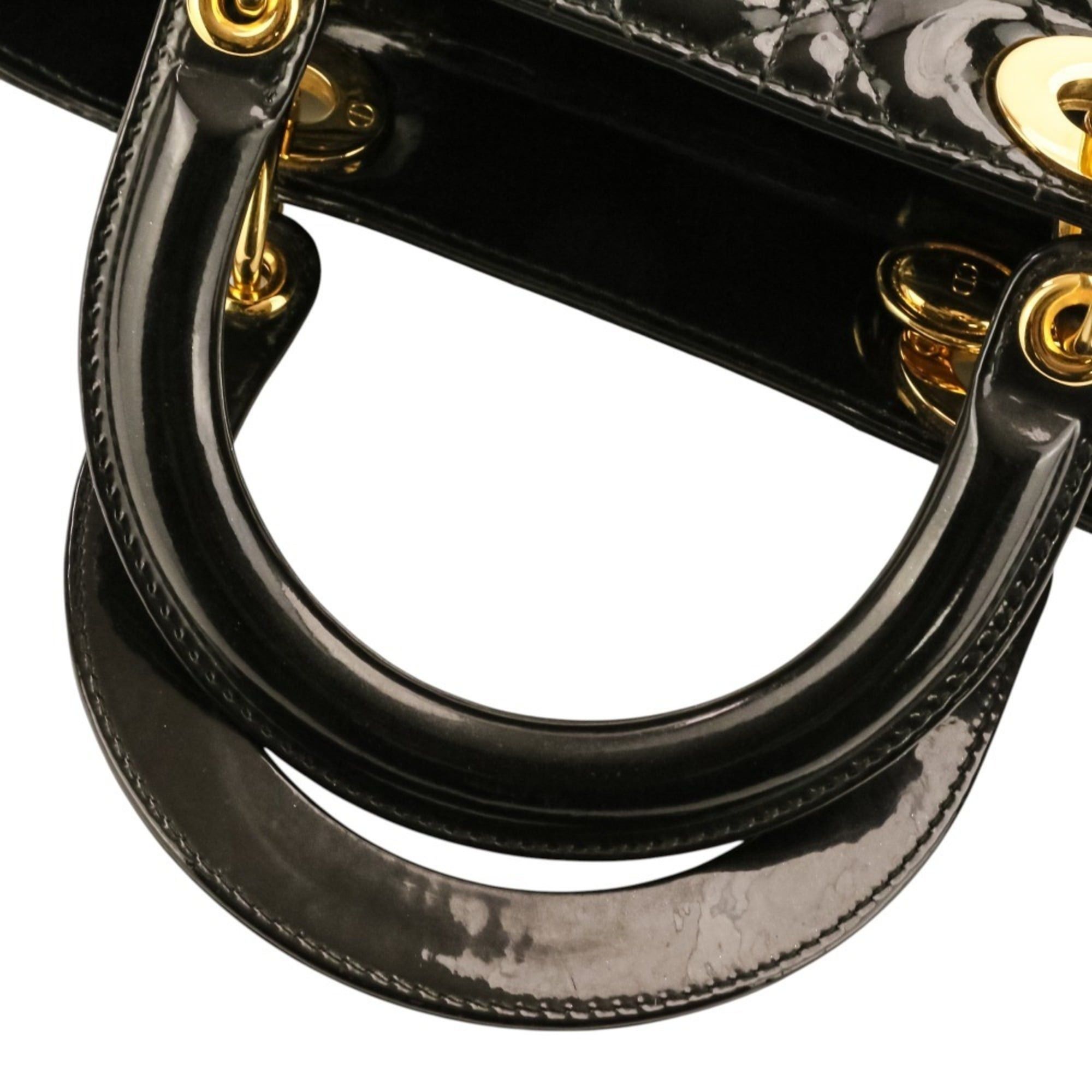 Dior Christian Dior Lady Cannage Patent Handbag 01-BO-0183 Black Women's Size ONE SIZE - 9 Thumbnail
