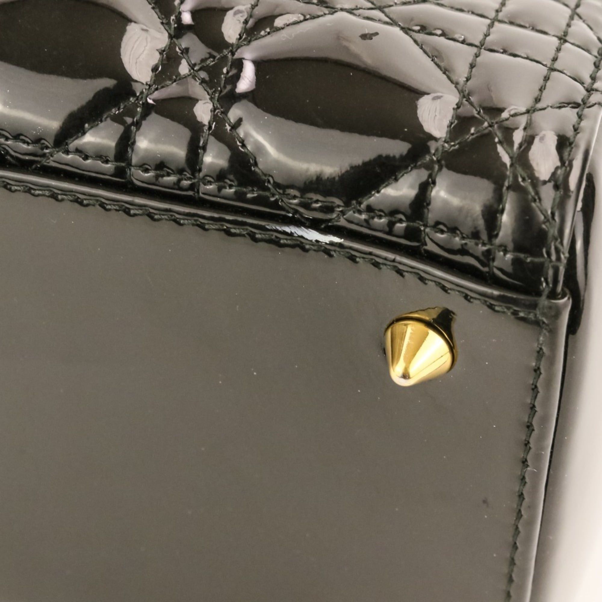 Dior Christian Dior Lady Cannage Patent Handbag 01-BO-0183 Black Women's Size ONE SIZE - 14 Thumbnail