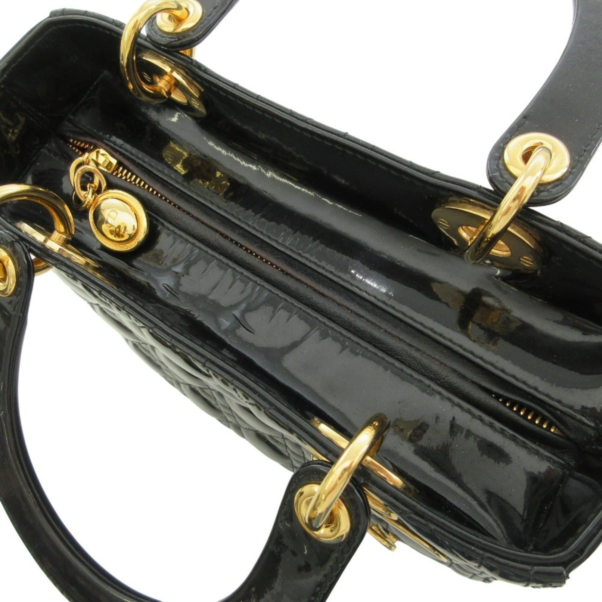 Dior Christian Dior Lady Cannage Patent Handbag 01-BO-0183 Black Women's Size ONE SIZE - 17 Thumbnail
