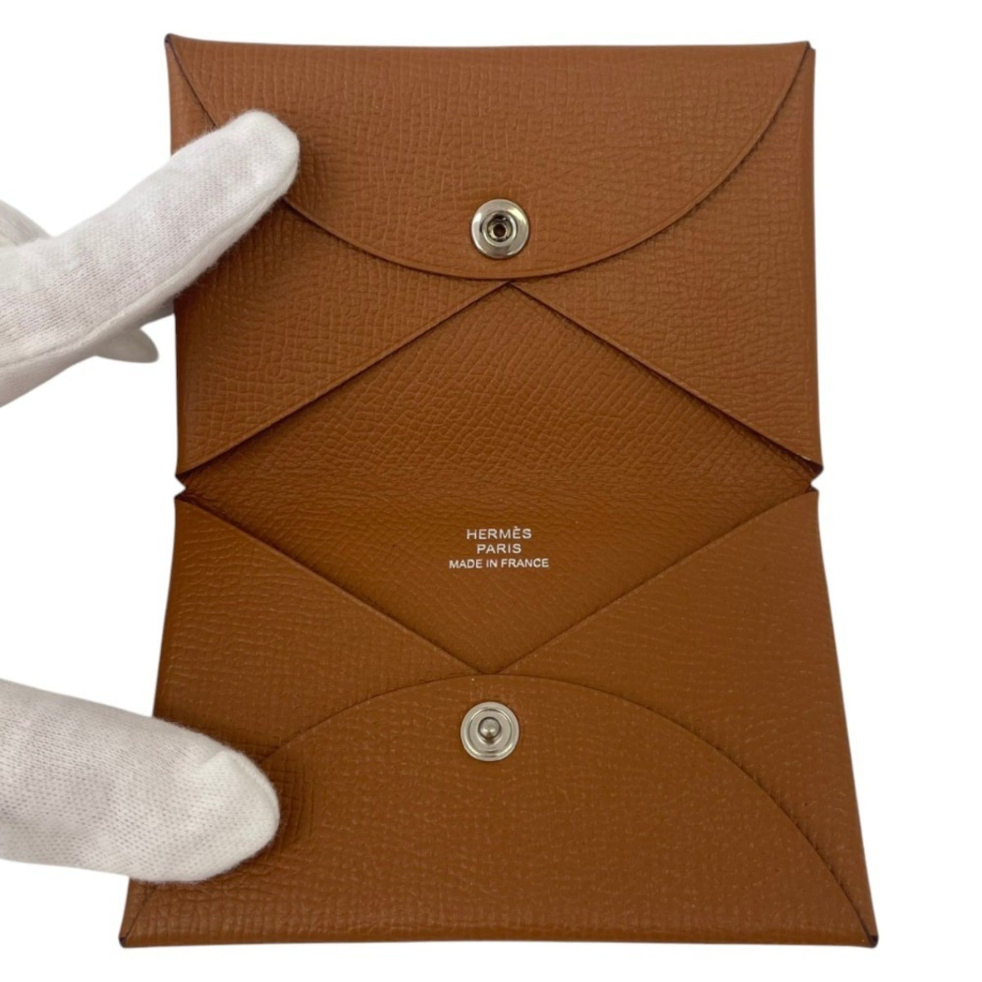 Hermes HERMES Calvi Veau Epsom Business Card Holder/Card Case/Pass Case with X Stamp, Brown, Men's/Women's Size ONE SIZE - 5 Thumbnail