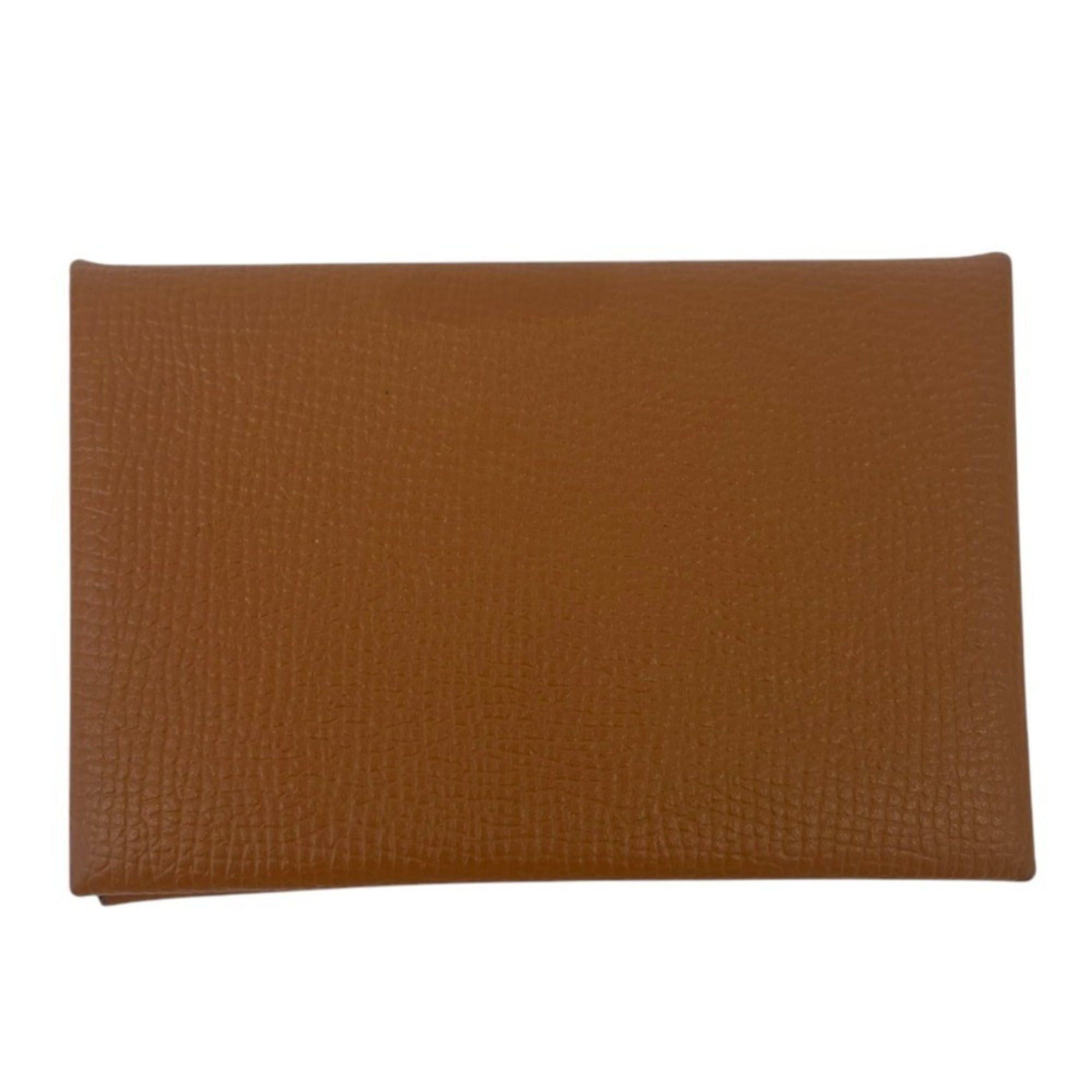 Hermes HERMES Calvi Veau Epsom Business Card Holder/Card Case/Pass Case with X Stamp, Brown, Men's/Women's Size ONE SIZE - 2 Thumbnail