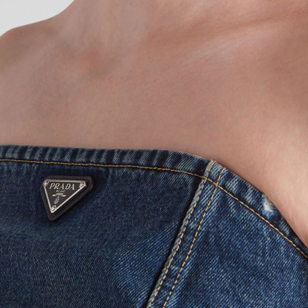 Prada Prada Logo Plaque Denim Tube Top Size 40 Size S / US 4 / IT 40 - 8 Thumbnail