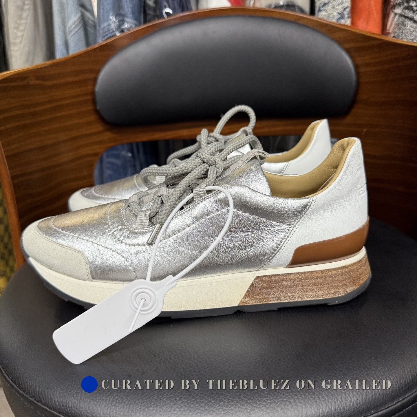 Hermes Hermes Silver White Brown Leather Sneakers Size US 6.5 / IT 36.5 - 6 Thumbnail