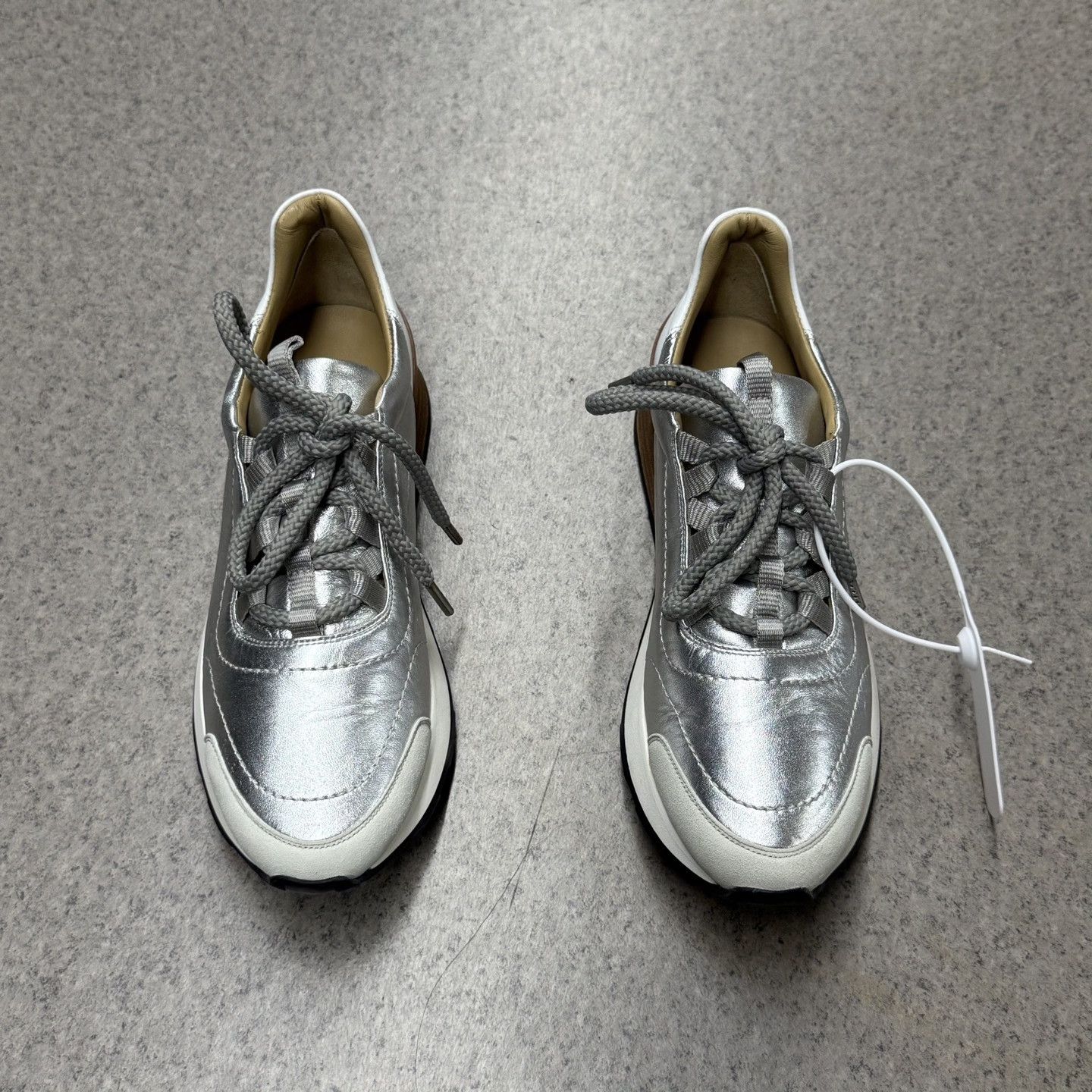 Hermes Hermes Silver White Brown Leather Sneakers Size US 6.5 / IT 36.5 - 5 Thumbnail