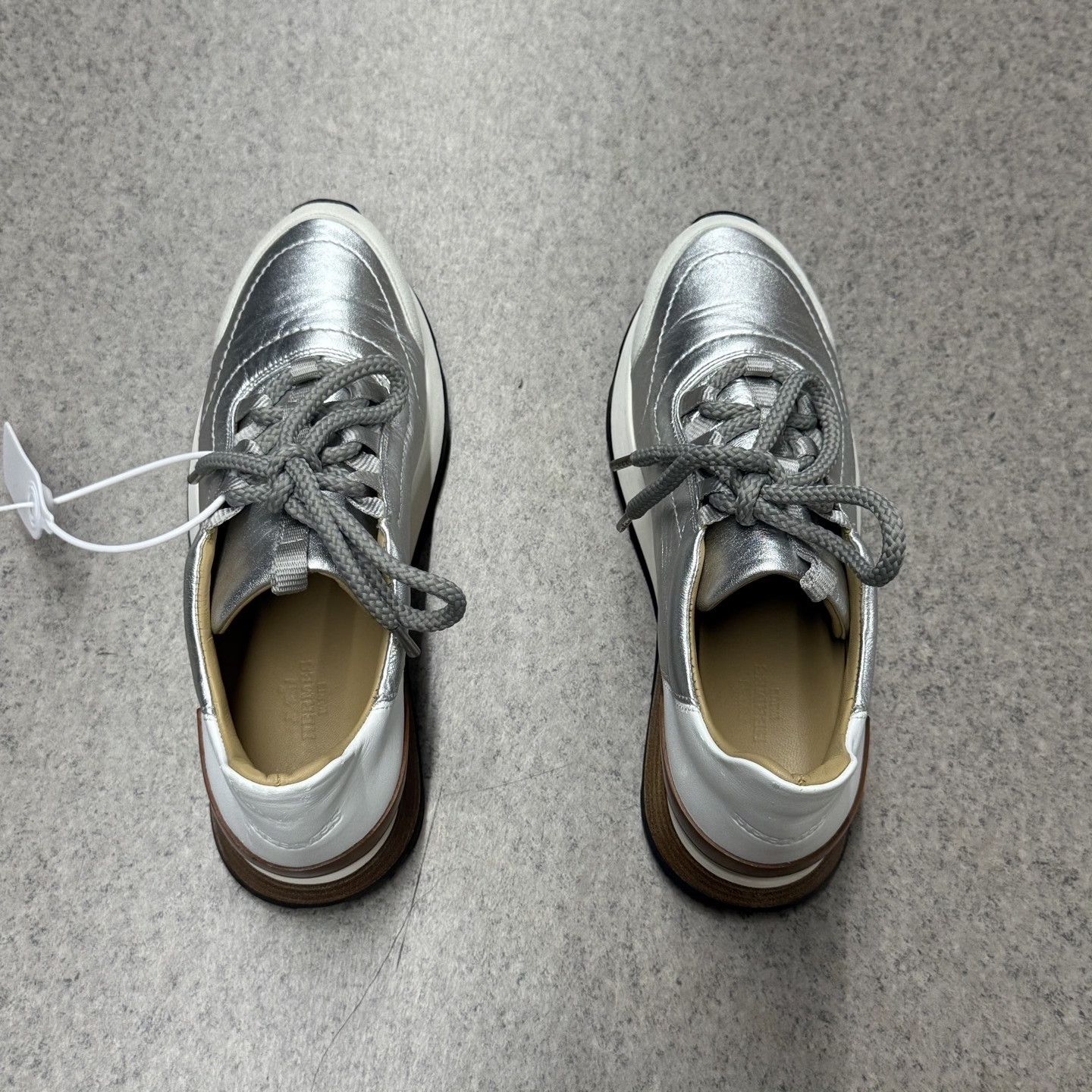 Hermes Hermes Silver White Brown Leather Sneakers Size US 6.5 / IT 36.5 - 8 Thumbnail