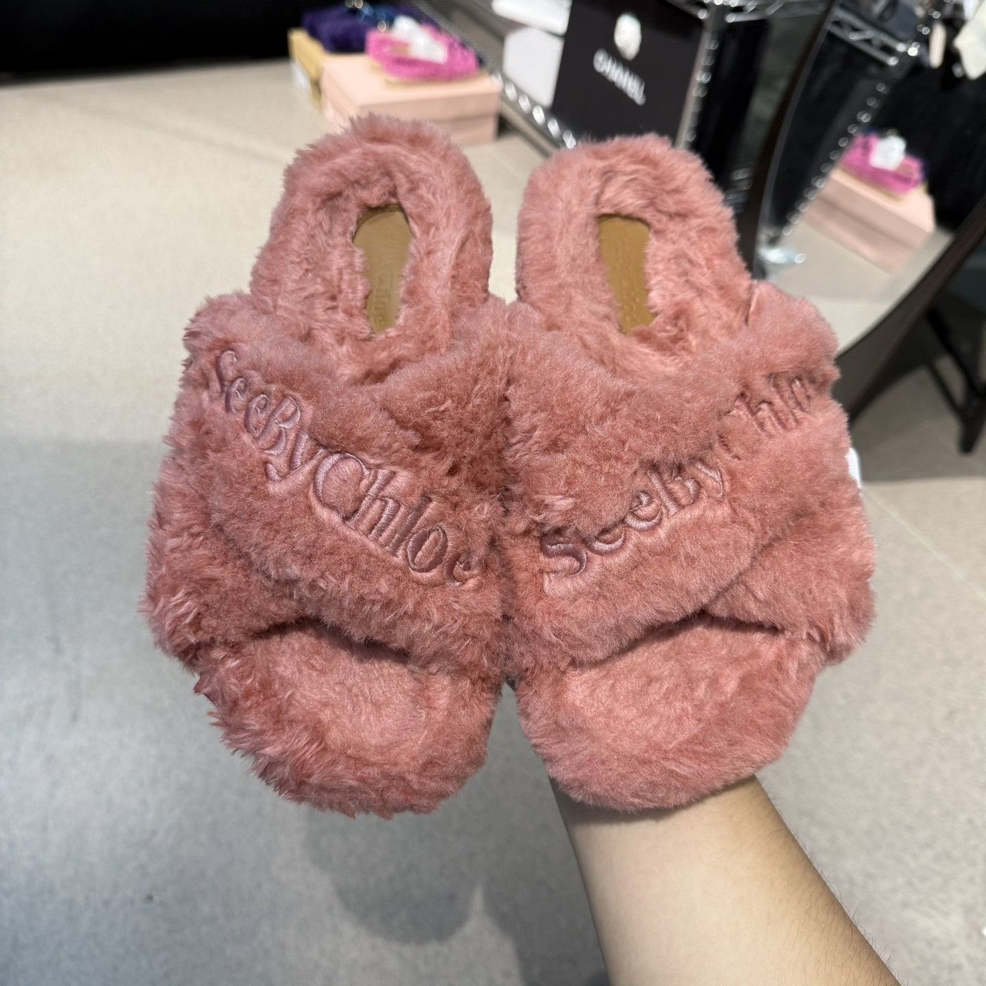 See by Chloe See By Chloe Pink Teddy Cross-Strap Slides Size US 8 / IT 38 - 5 Thumbnail