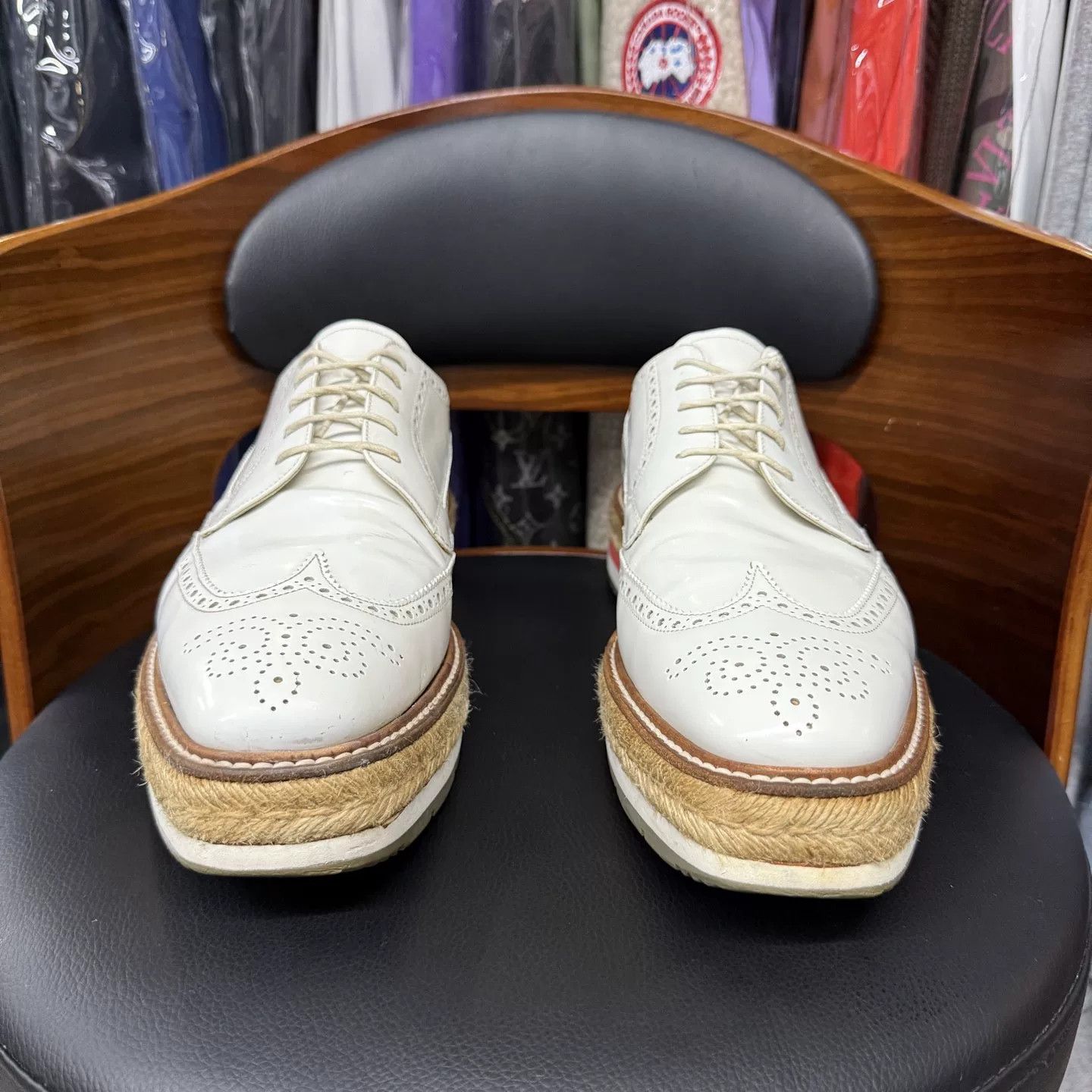 Prada Prada White Brogue Platform Derby Shoes Size US 10 / EU 43 - 2 Thumbnail
