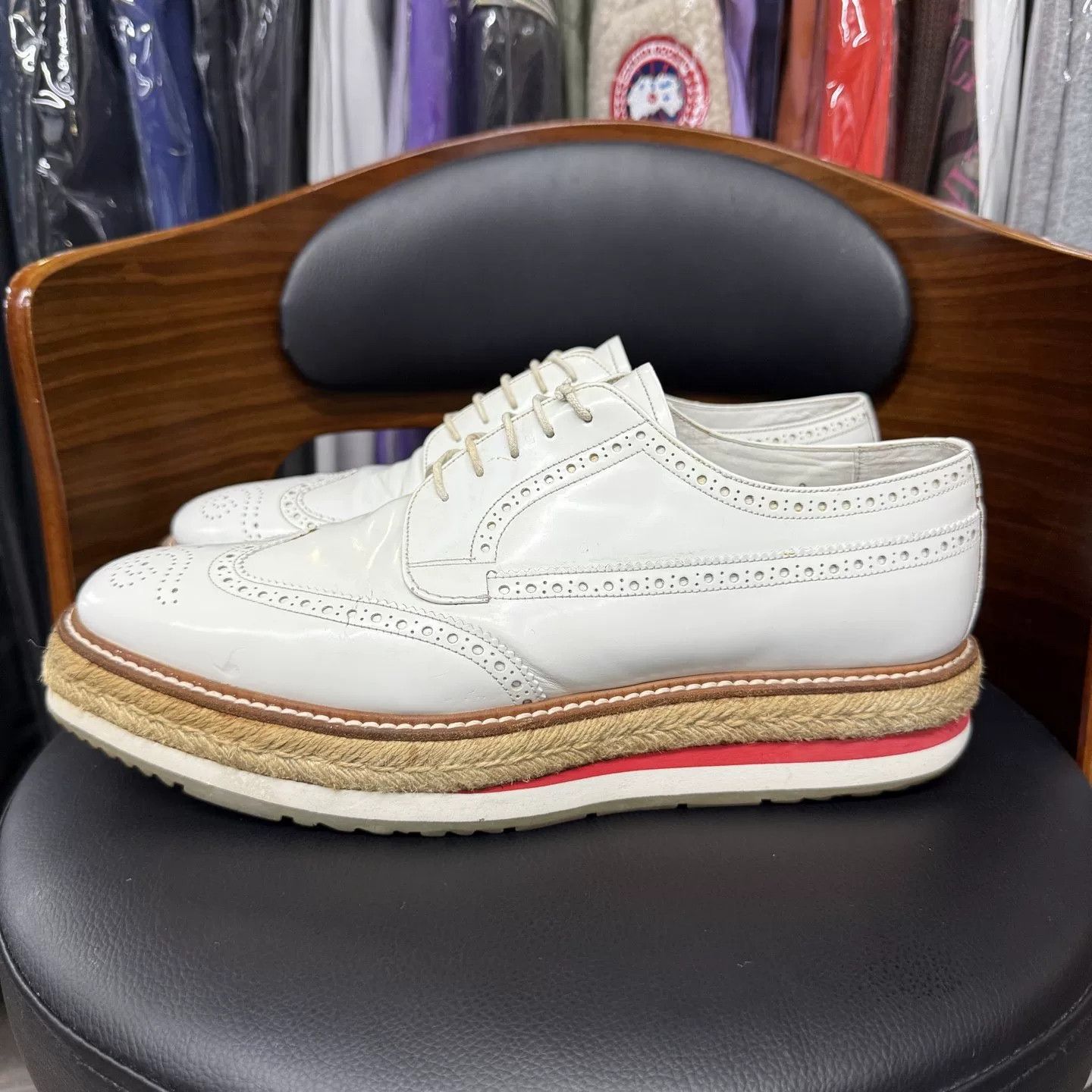 Prada Prada White Brogue Platform Derby Shoes Size US 10 / EU 43 - 6 Thumbnail